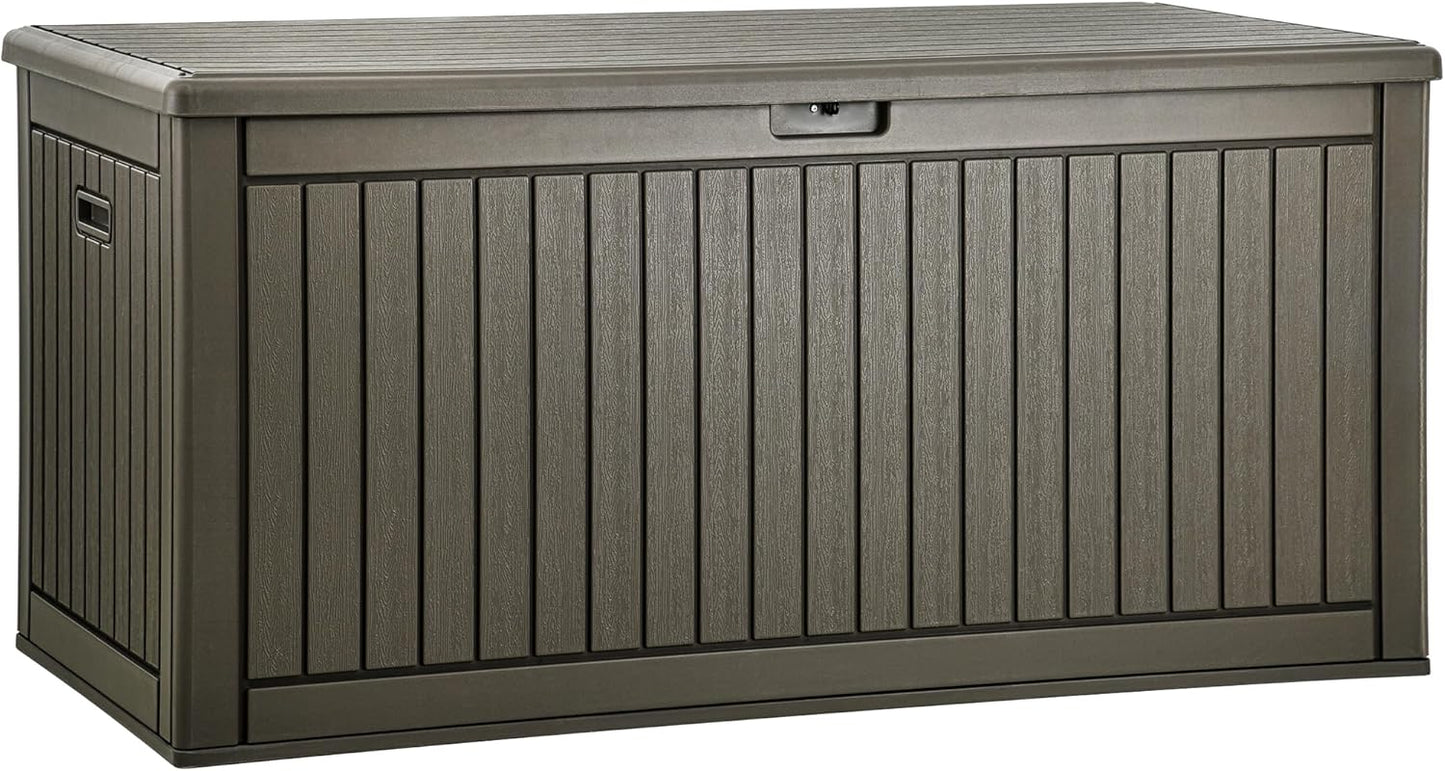 260 Gallon XXL Deck Box Outdoor Resin Lockable Water Resistant Storage Brown