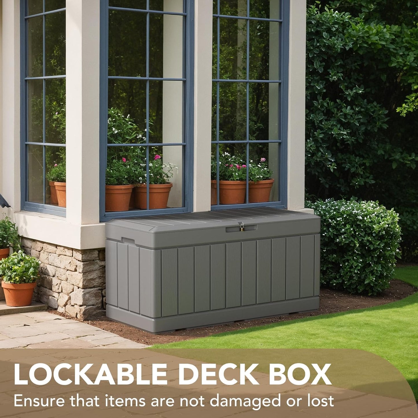 100 Gallon Large Resin Deck Box Waterproof Lockable Outdoor Storage Black