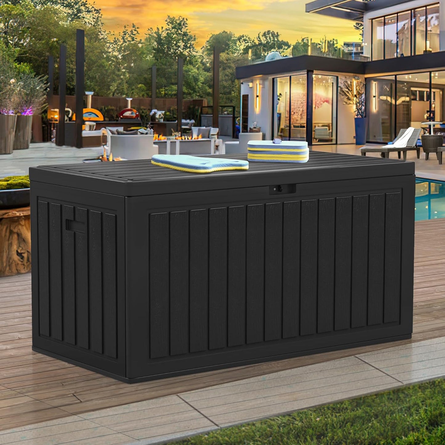 100 Gallon Resin Deck Box Weather Resistant Lockable Outdoor Storage Taupe