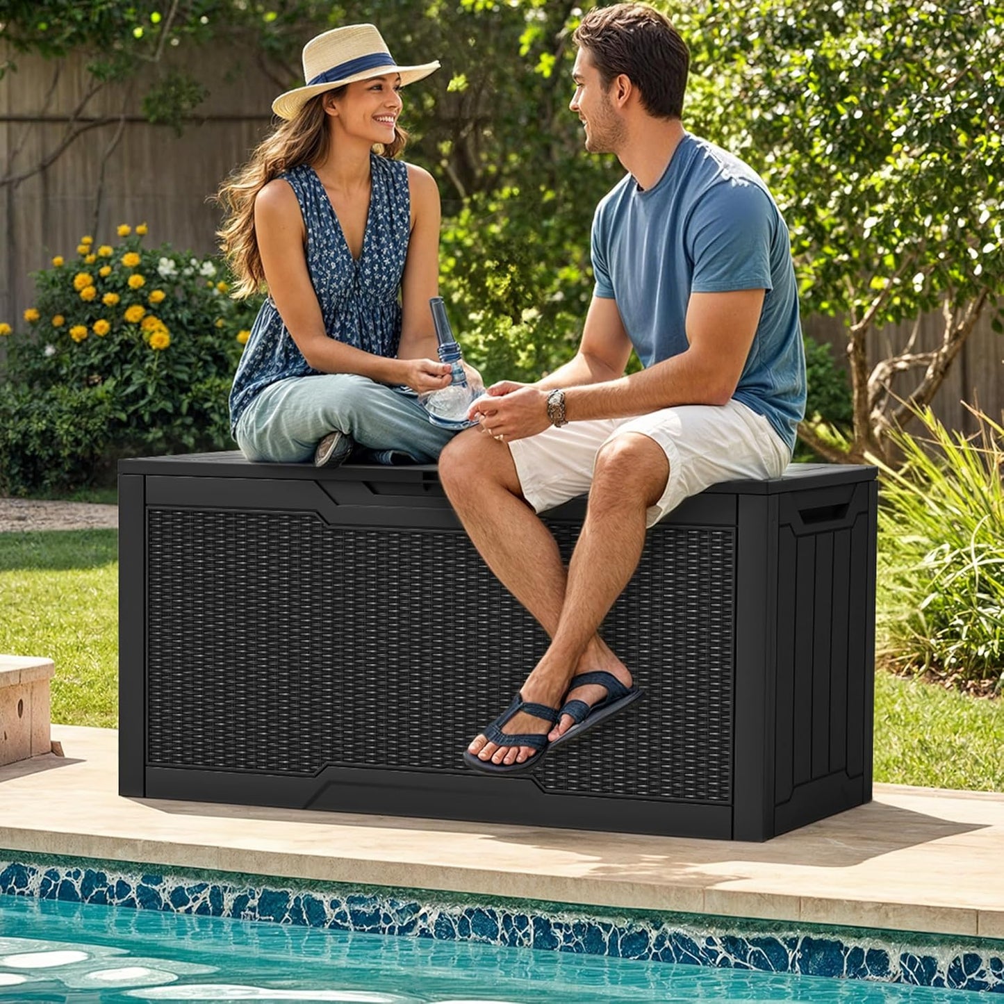 260 Gallon XXL Deck Box Outdoor Resin Lockable Water Resistant Storage Brown