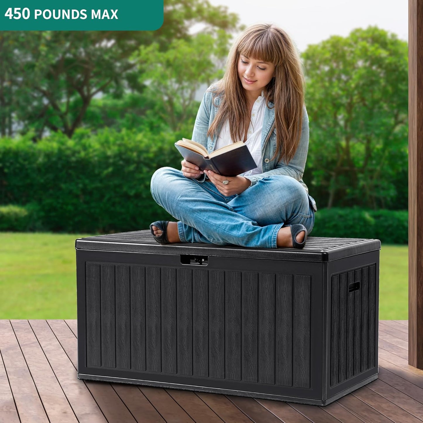 100 Gallon Resin Deck Box Weather Resistant Lockable Outdoor Storage Taupe