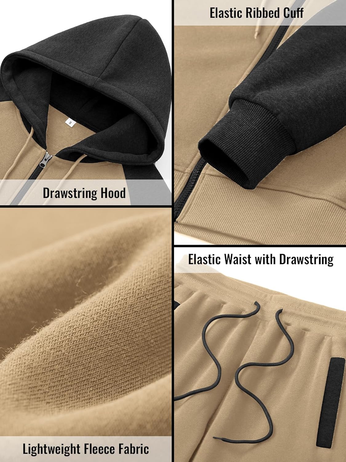 Men's Tracksuit 2 Pieces Set Zip Up Hoodie Outfit with Pockets