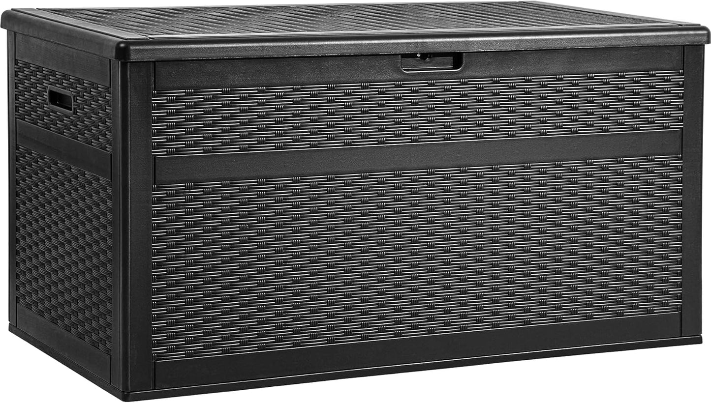 100 Gallon Resin Deck Box Weather Resistant Lockable Outdoor Storage Taupe