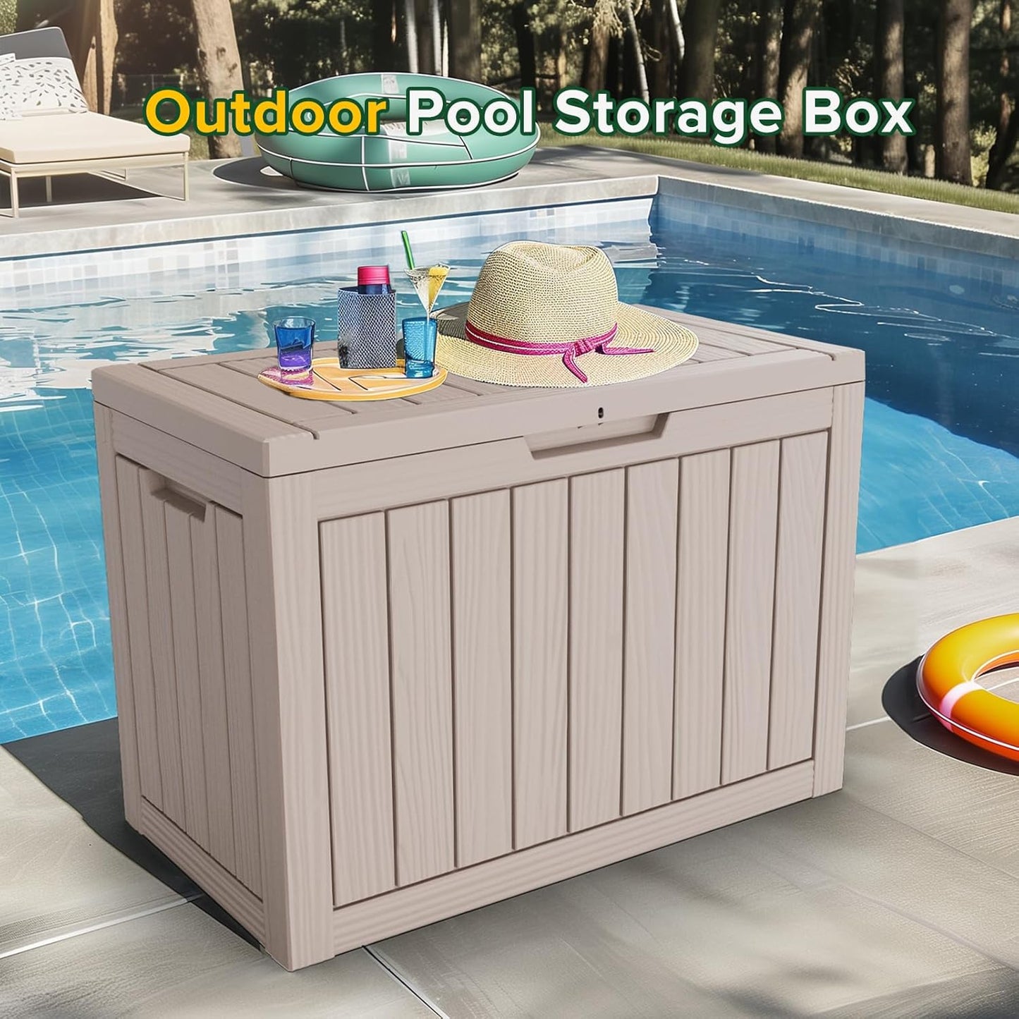 100 Gallon Resin Deck Box Lockable Waterproof Outdoor Storage Black