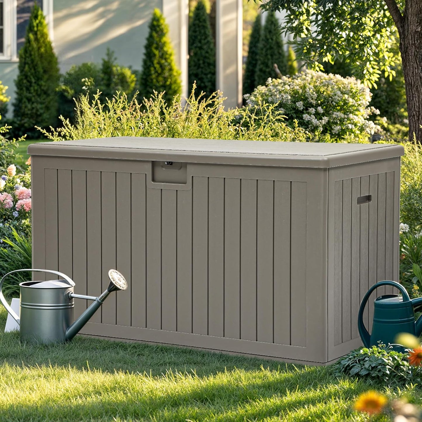 260 Gallon XXL Deck Box Outdoor Resin Lockable Water Resistant Storage Brown