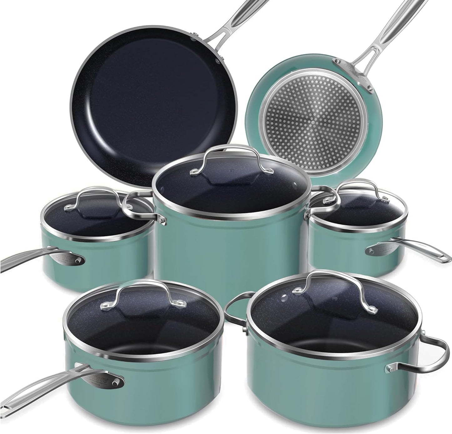 Duralon Blue Ceramic Nonstick Cookware Set Diamond Infused PFAS Free