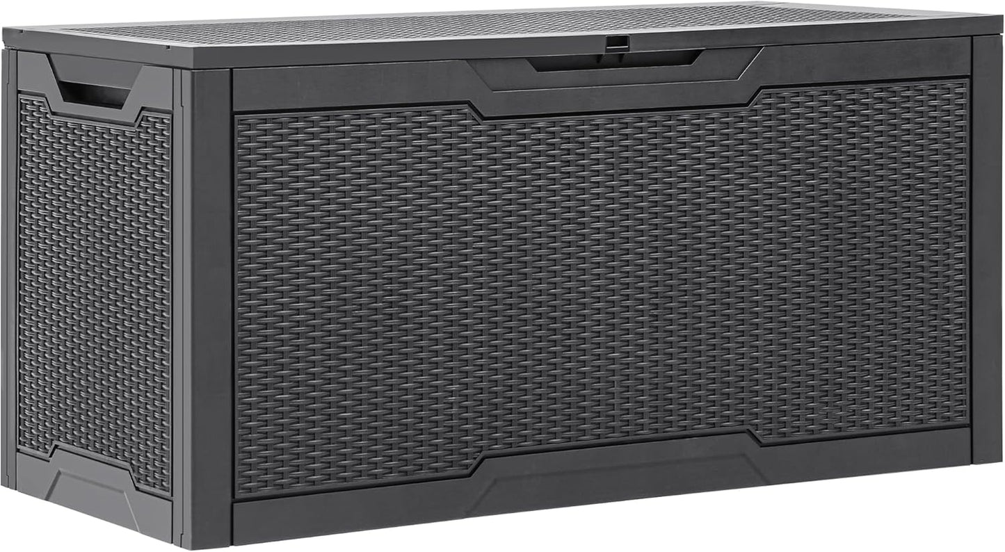100 Gallon Resin Deck Box Weather Resistant Lockable Outdoor Storage Taupe