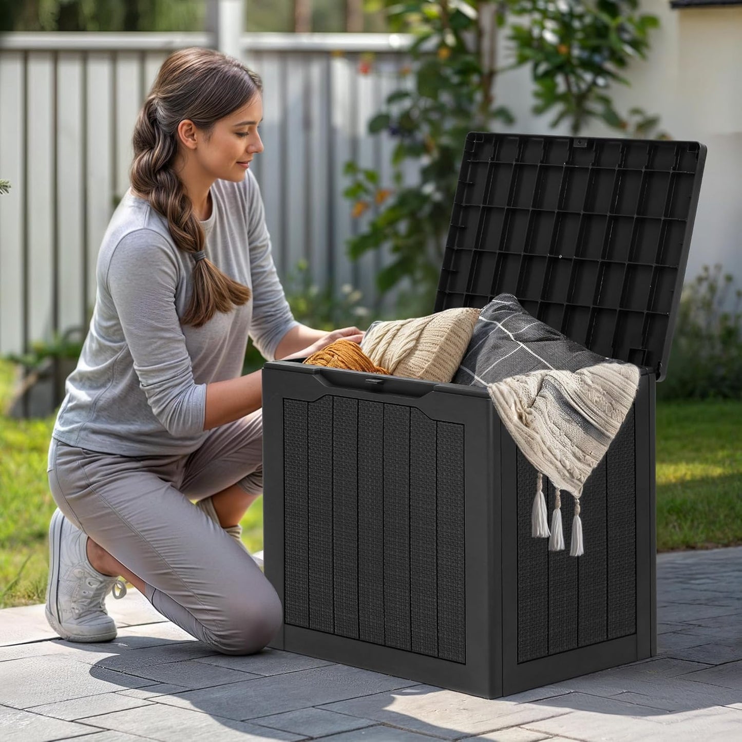 260 Gallon XXL Deck Box Outdoor Resin Lockable Water Resistant Storage Brown