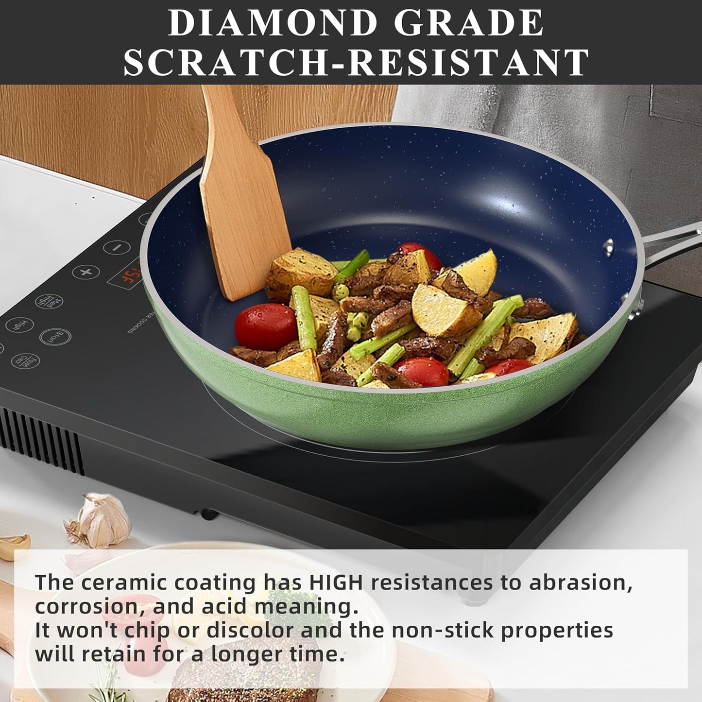 Duralon Blue Ceramic Nonstick Cookware Set Diamond Infused PFAS Free