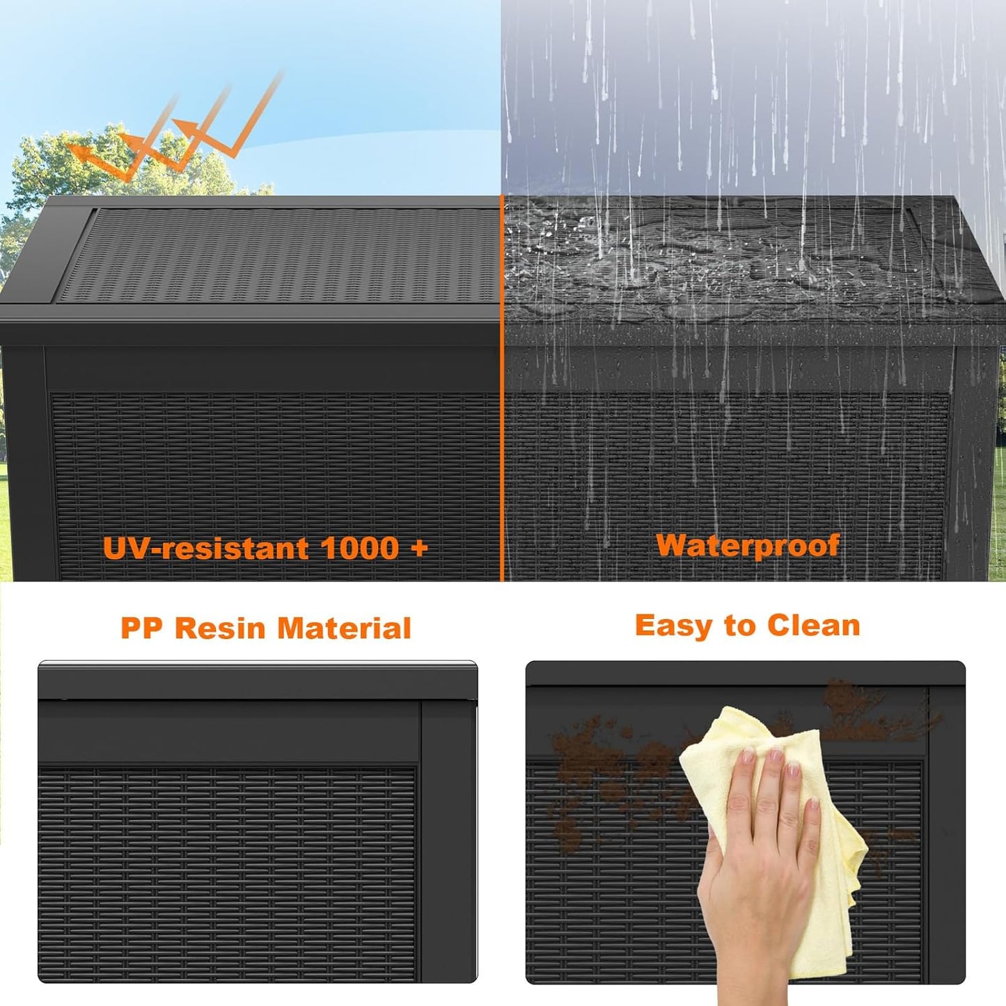100 Gallon Resin Deck Box Lockable Waterproof Outdoor Storage Black