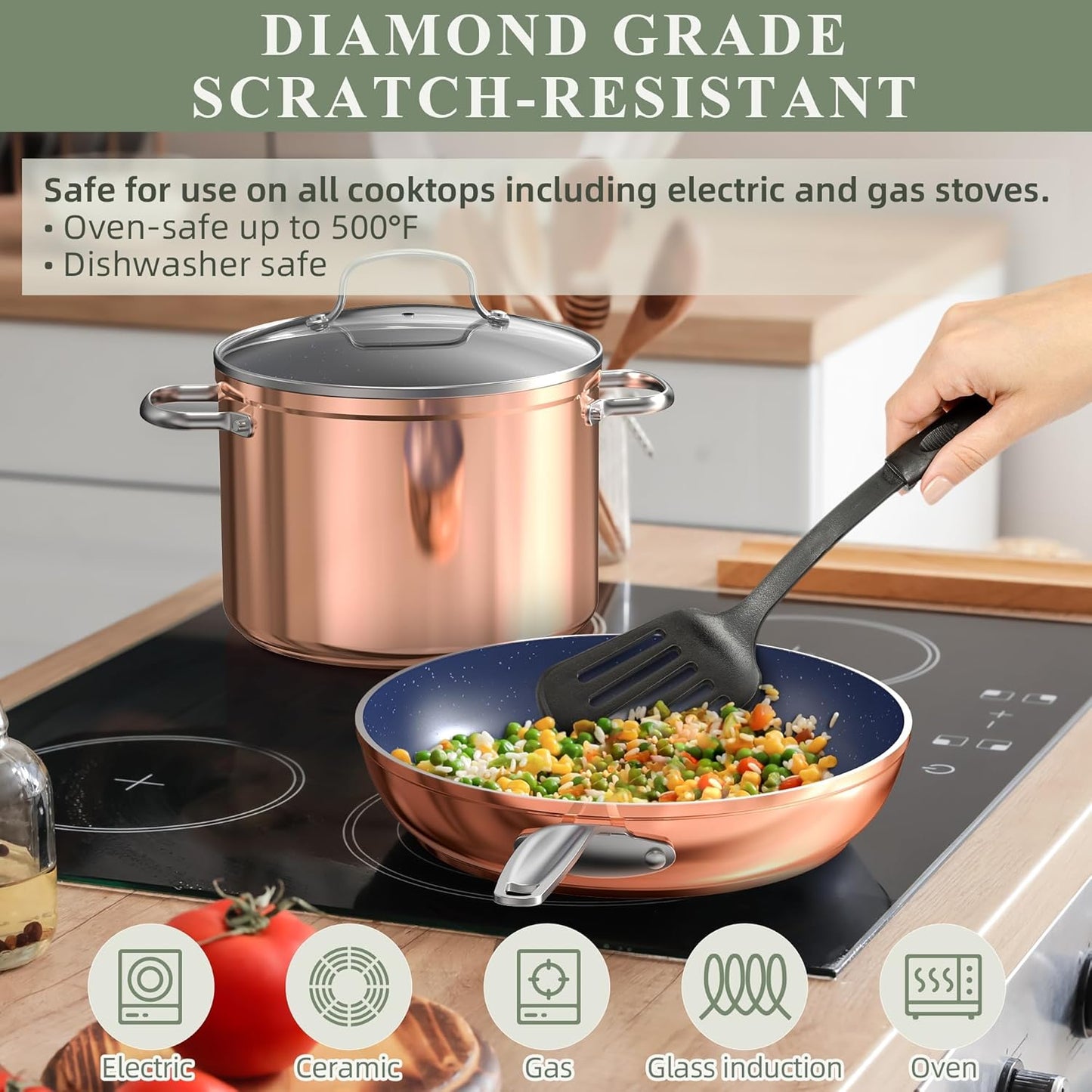 Duralon Blue Ceramic Nonstick Cookware Set Diamond Infused PFAS Free