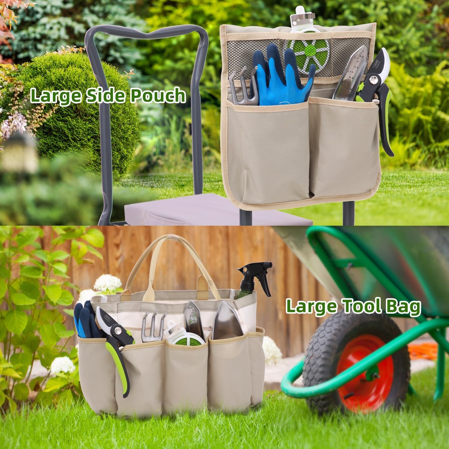 Foldable Heavy Duty Garden Kneeler and Seat with EVA Pad and Tool Pouches