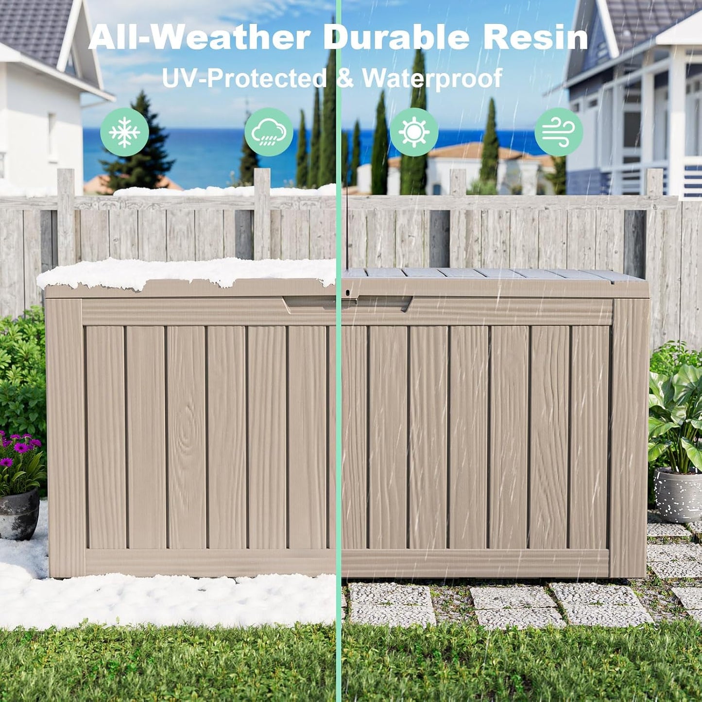 100 Gallon Resin Deck Box Lockable Waterproof Outdoor Storage Black