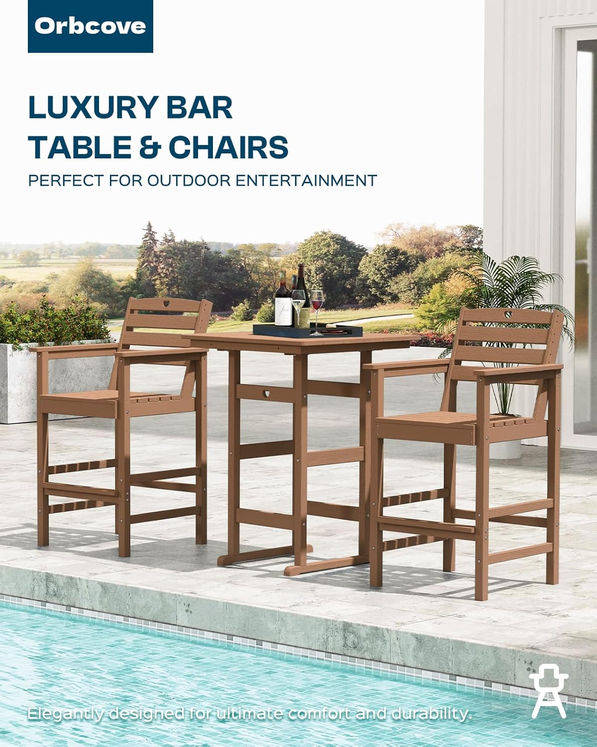 3 Piece Bar Height Patio Table and Chairs Set Weather Resistant HDPE Navy