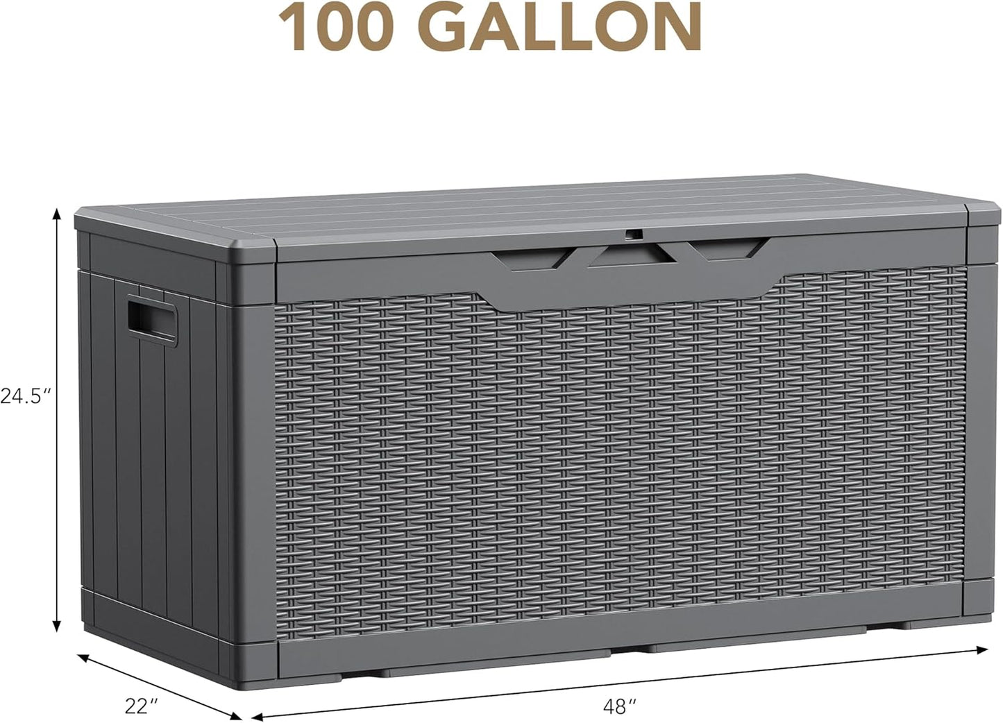 100 Gallon Large Resin Deck Box Waterproof Lockable Outdoor Storage Black