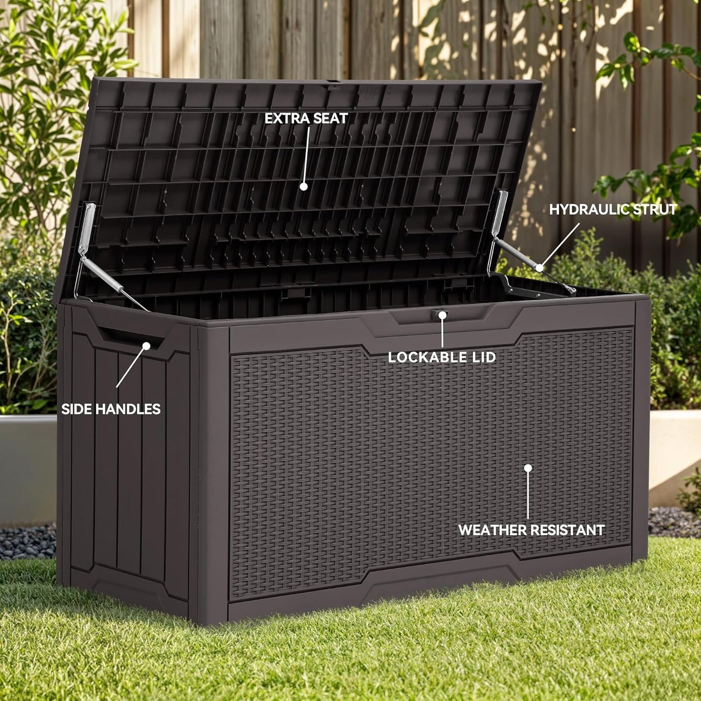 260 Gallon XXL Deck Box Outdoor Resin Lockable Water Resistant Storage Brown