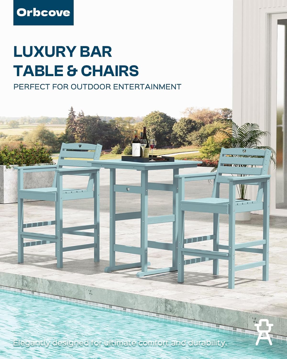 3 Piece Bar Height Patio Table and Chairs Set Weather Resistant HDPE Navy
