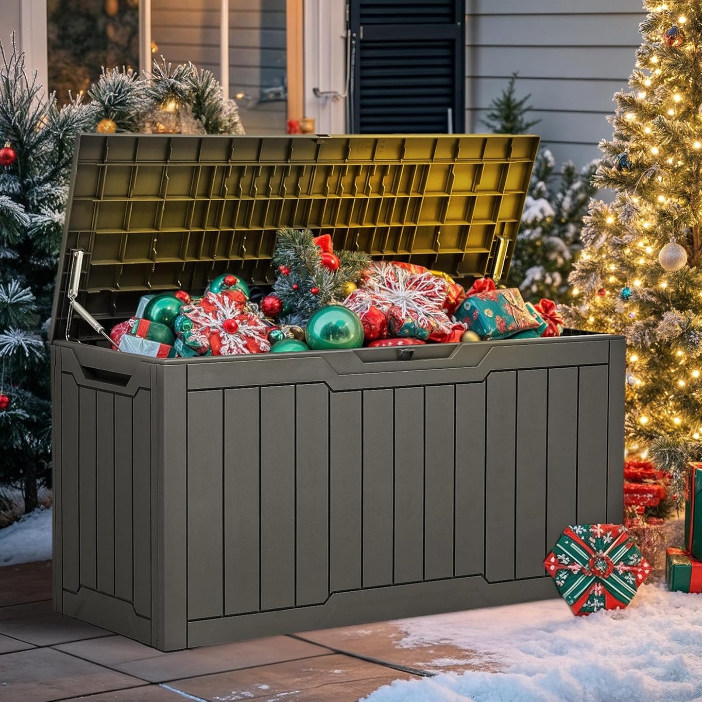 260 Gallon XXL Deck Box Outdoor Resin Lockable Water Resistant Storage Brown