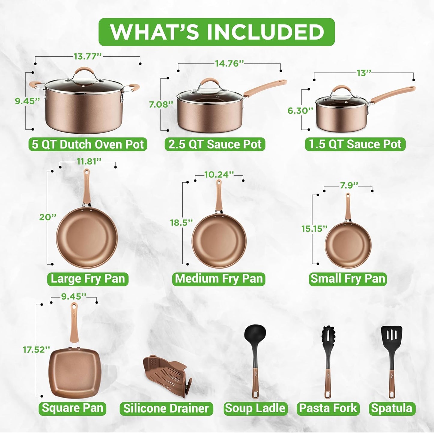 20 Piece Nonstick Cookware and Bakeware Set Pots and Pans with Cool Touch Handles