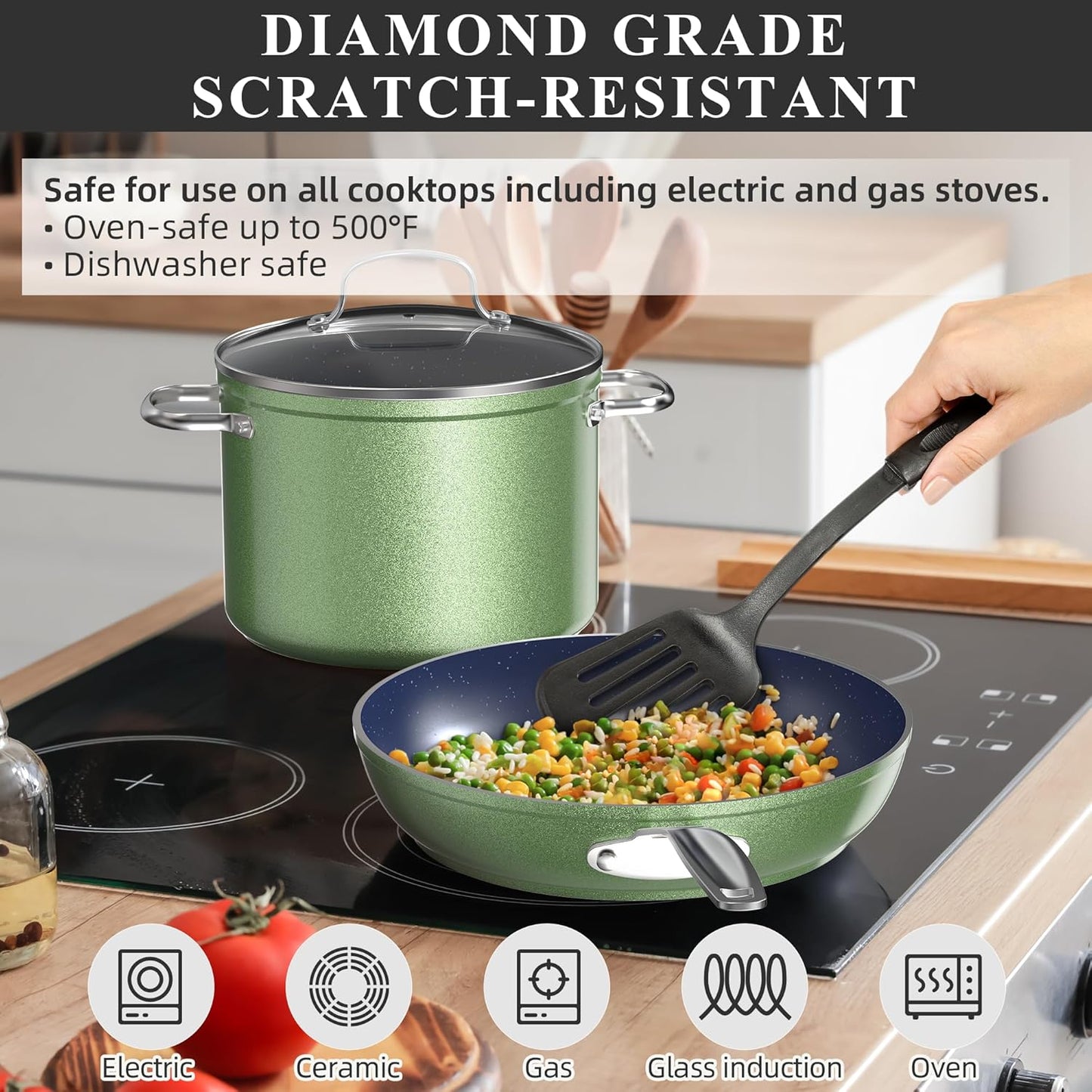 Duralon Blue Ceramic Nonstick Cookware Set Diamond Infused PFAS Free