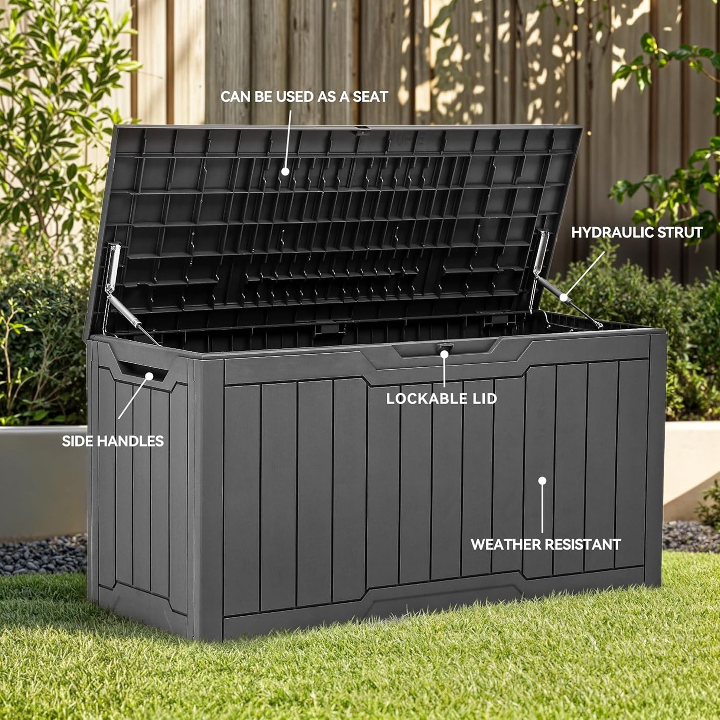 100 Gallon Resin Deck Box Weather Resistant Lockable Outdoor Storage Taupe