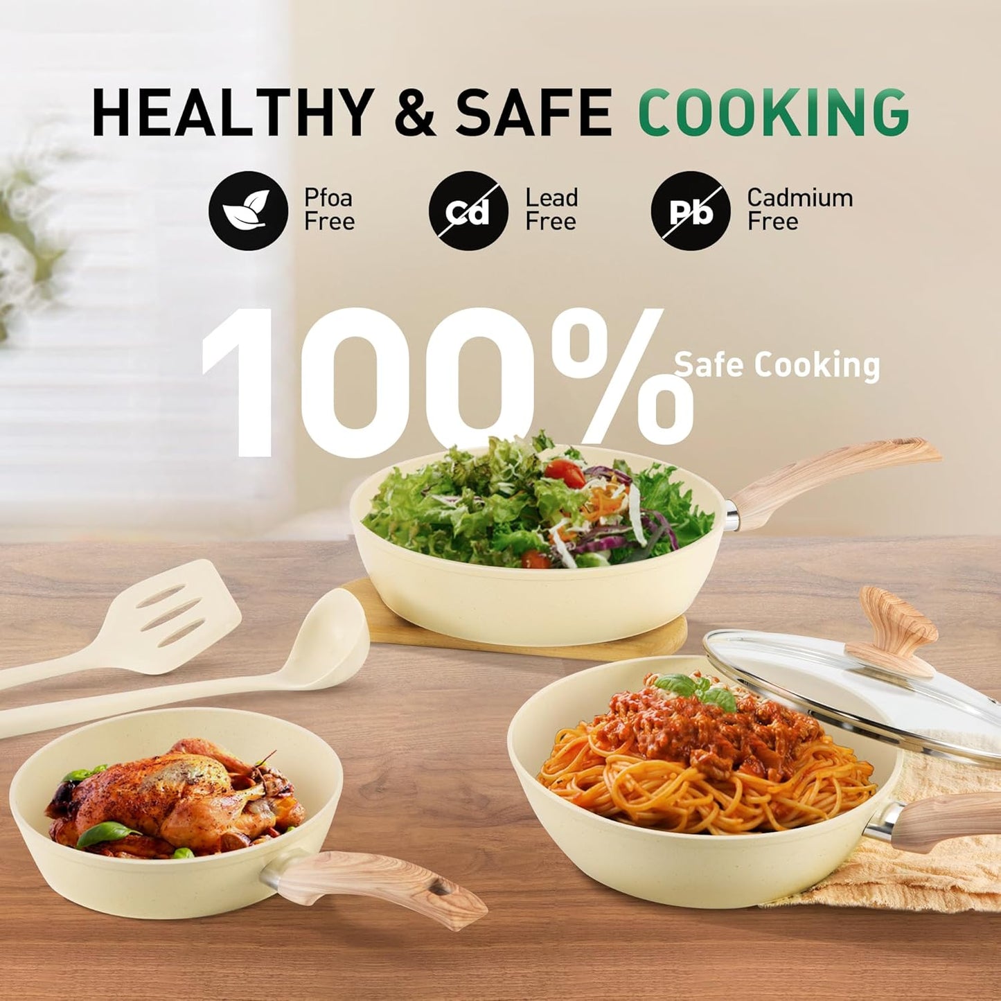 12 Piece Green Granite Nonstick Pots and Pans Set Induction Compatible Cookware
