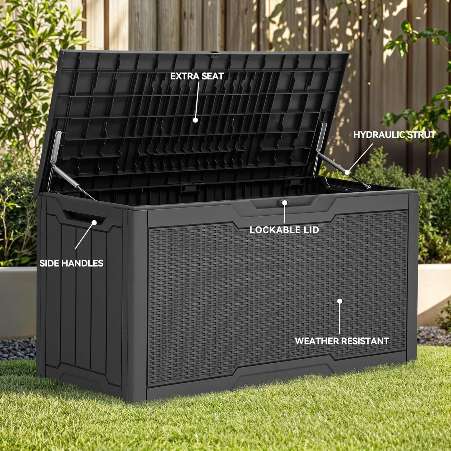 260 Gallon XXL Deck Box Outdoor Resin Lockable Water Resistant Storage Brown