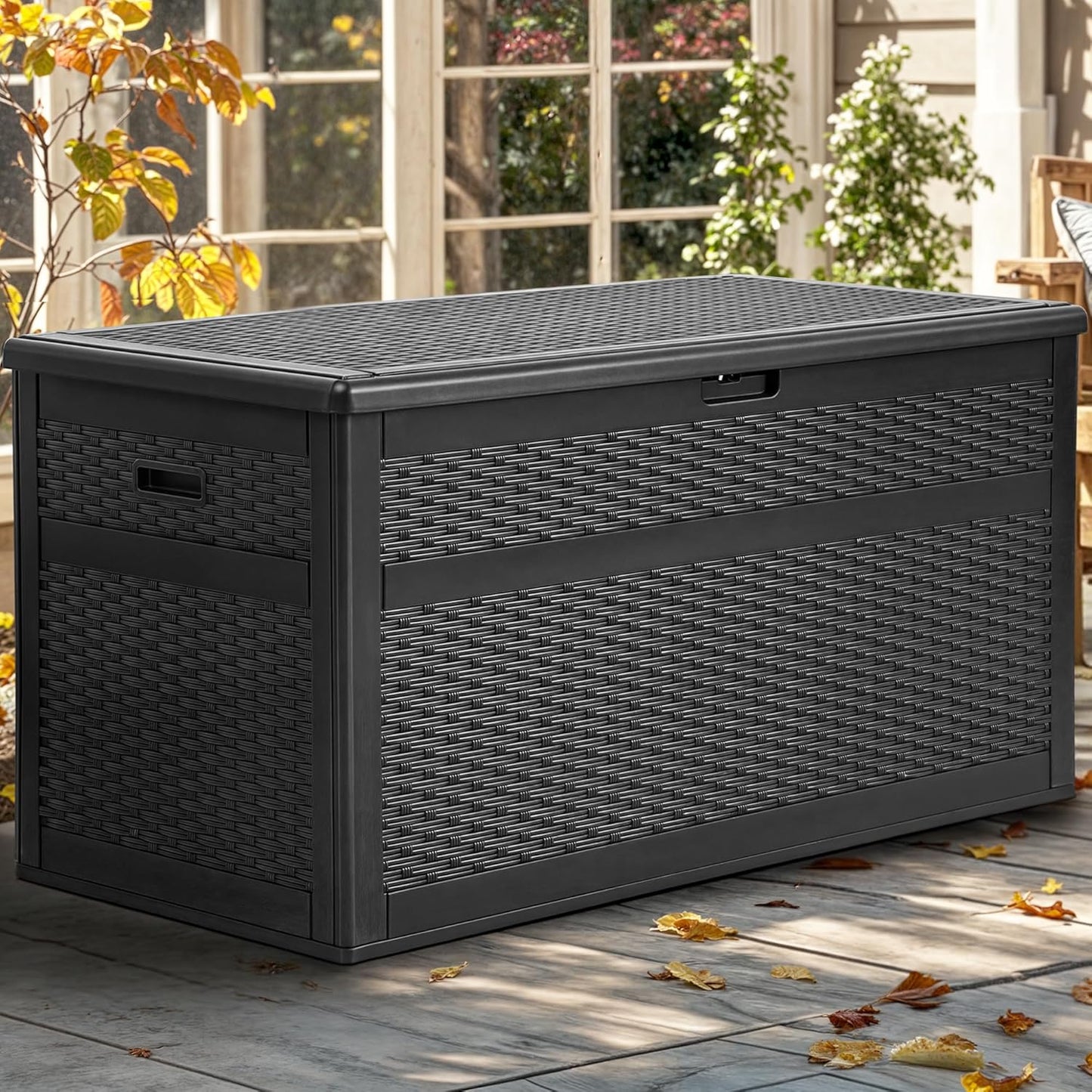 260 Gallon XXL Deck Box Outdoor Resin Lockable Water Resistant Storage Brown