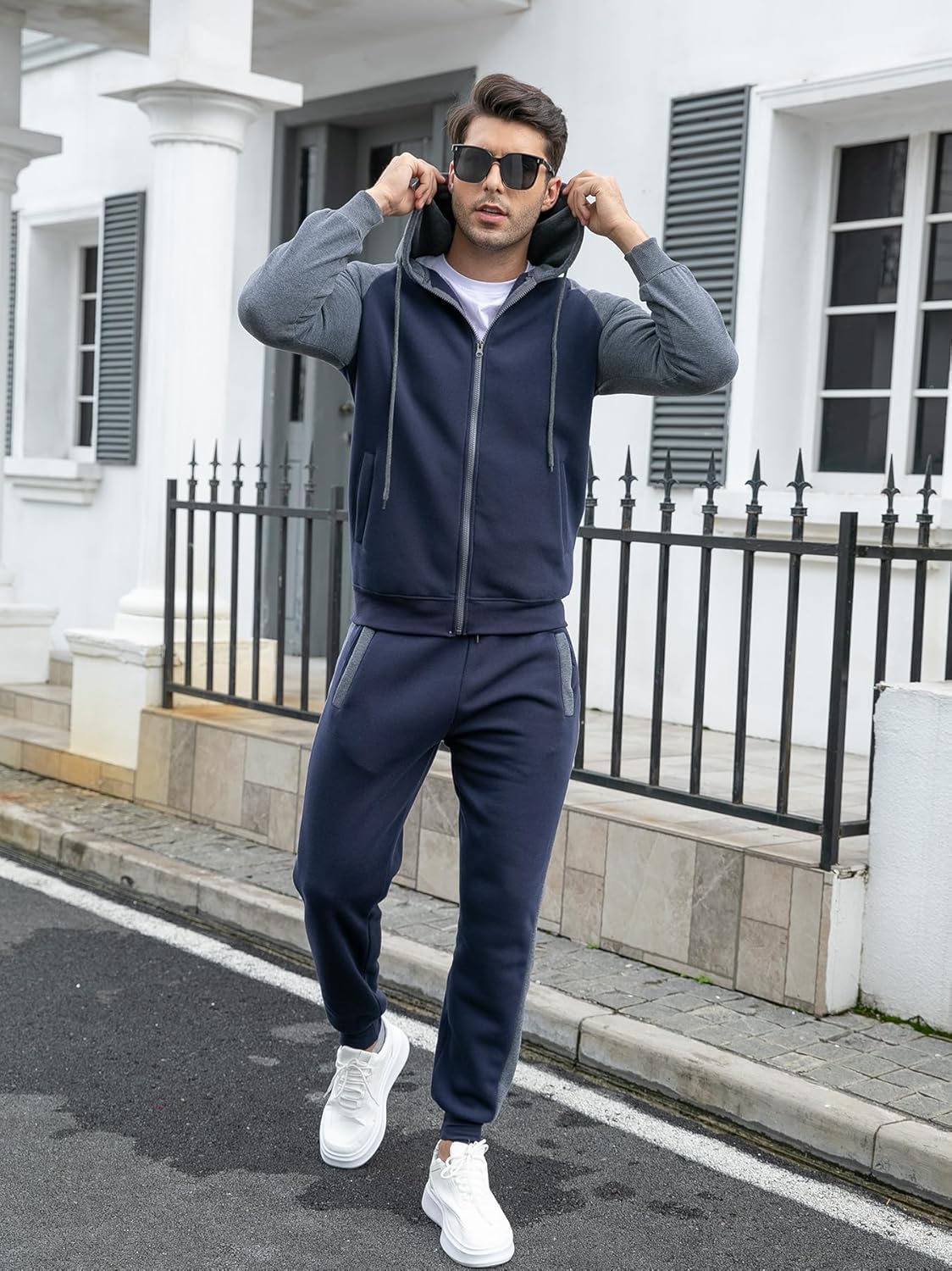 Zip Up Hoodie Sweatsuits Athletic Jogging Suit Set Casual Outfit with Pockets