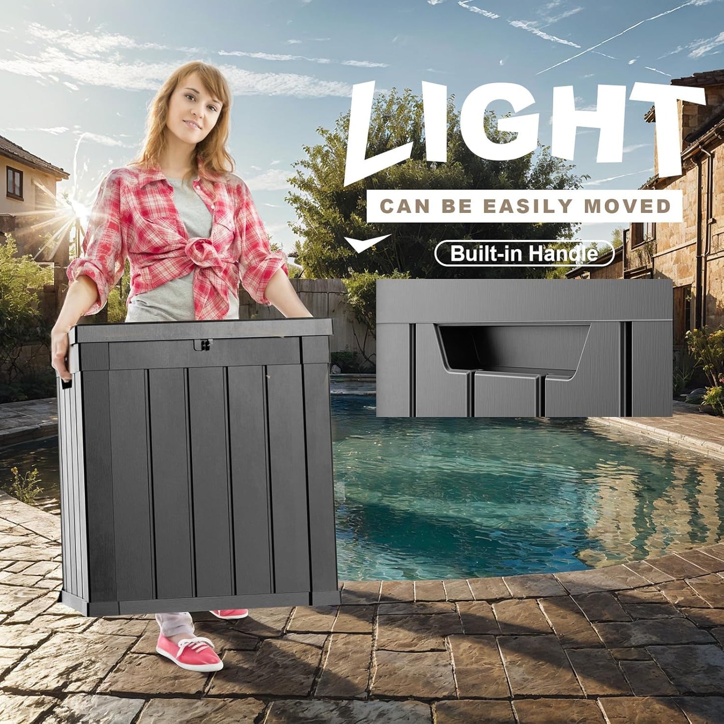 100 Gallon Resin Deck Box Lockable Waterproof Outdoor Storage Black