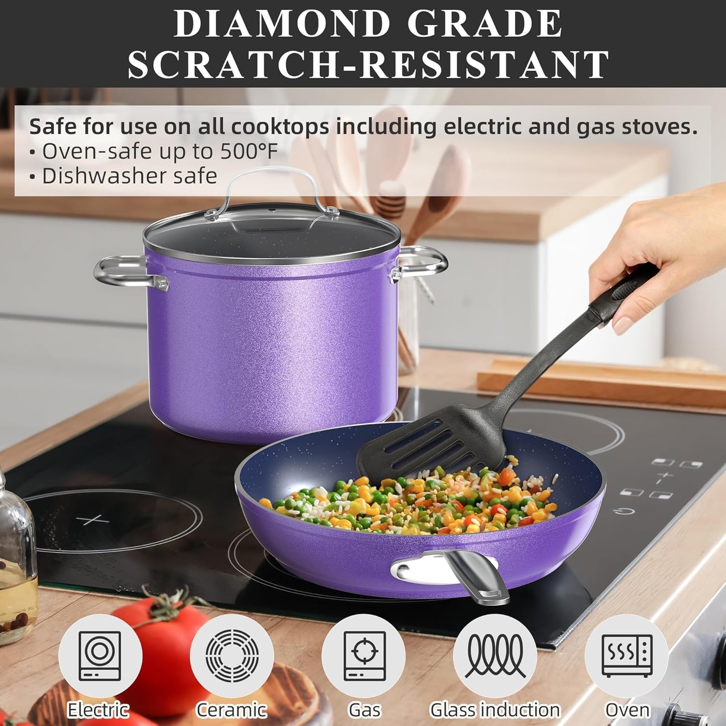 Duralon Blue Ceramic Nonstick Cookware Set Diamond Infused PFAS Free