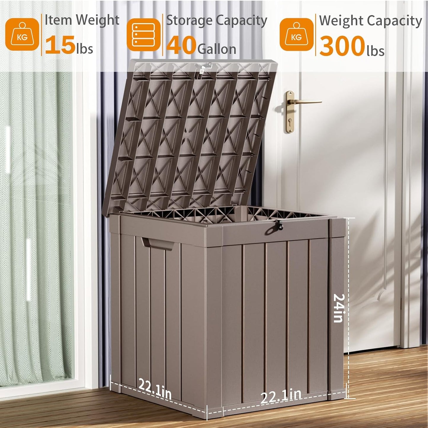 100 Gallon Resin Deck Box Lockable Waterproof Outdoor Storage Black