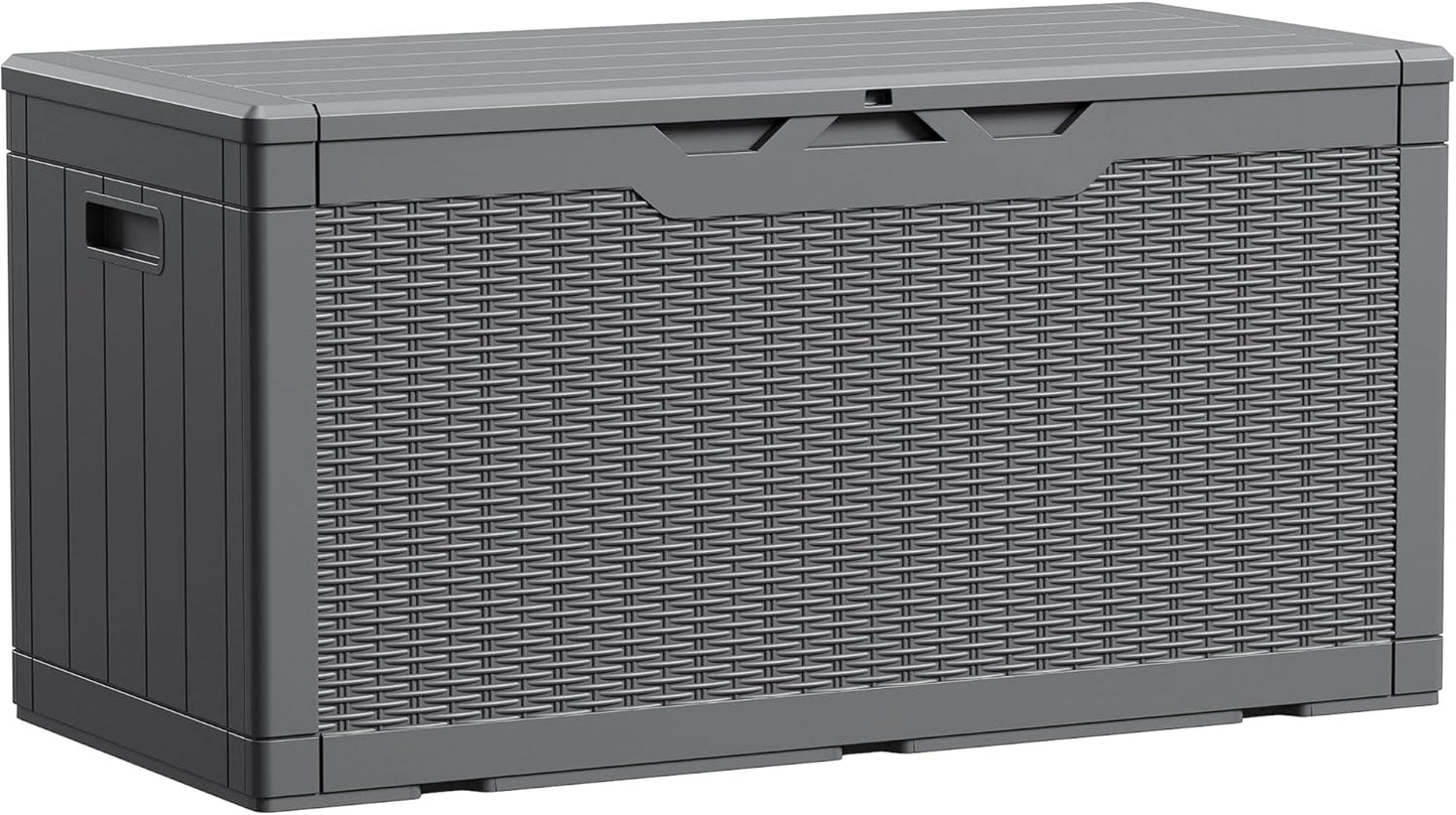 100 Gallon Large Resin Deck Box Waterproof Lockable Outdoor Storage Black