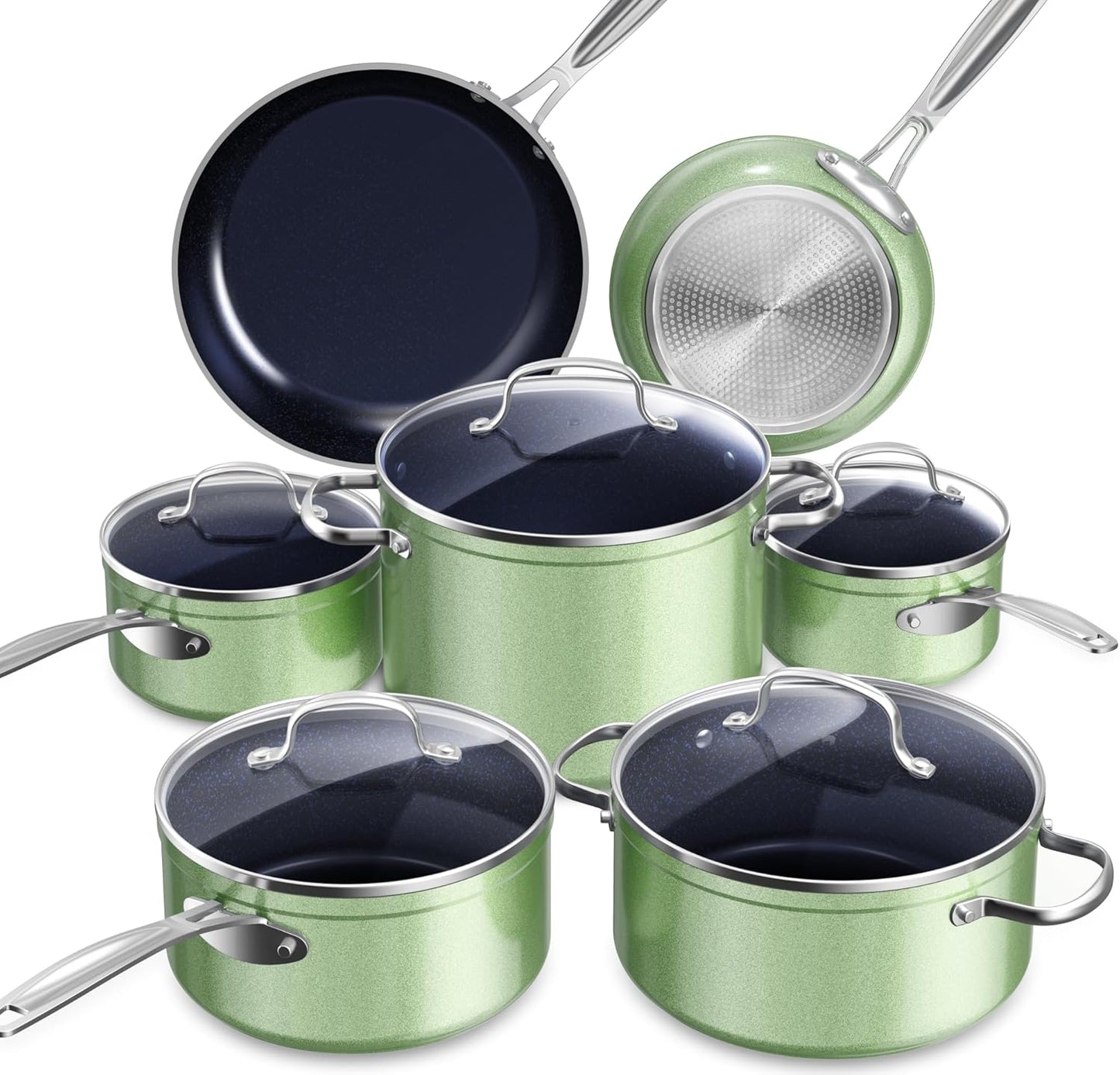 Duralon Blue Ceramic Nonstick Cookware Set Diamond Infused PFAS Free