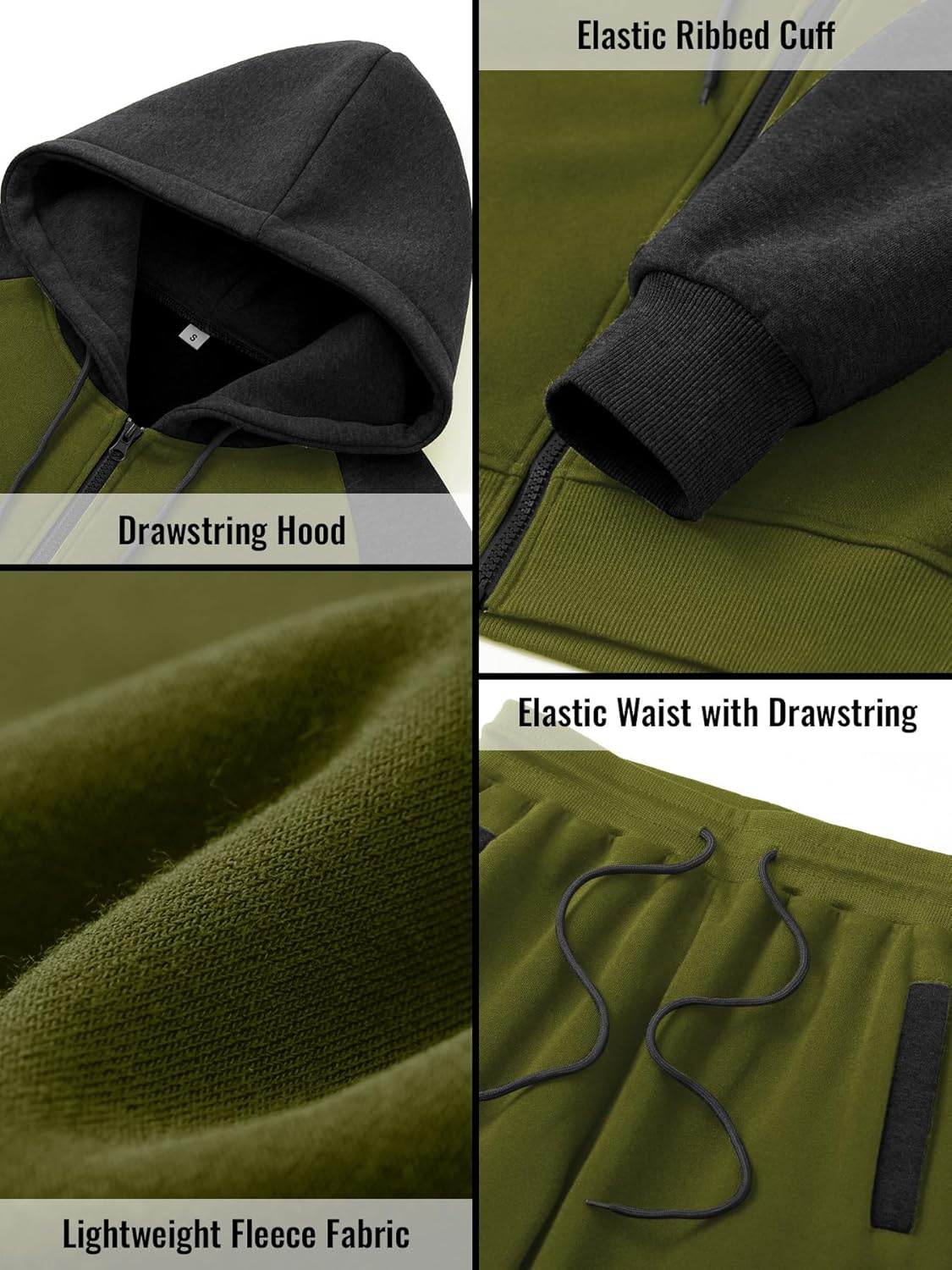Men's Tracksuit 2 Pieces Set Zip Up Hoodie Outfit with Pockets