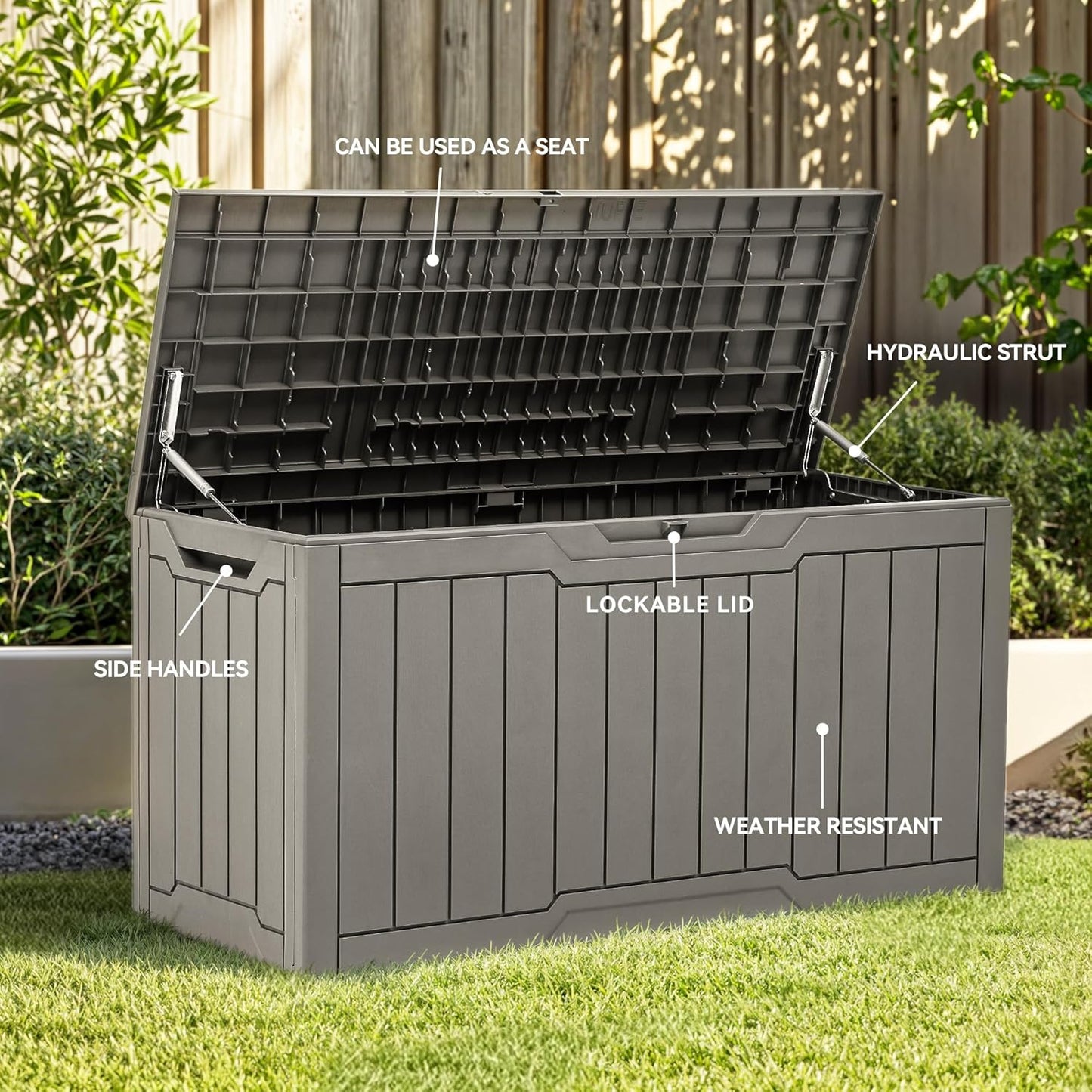 100 Gallon Resin Deck Box Weather Resistant Lockable Outdoor Storage Taupe