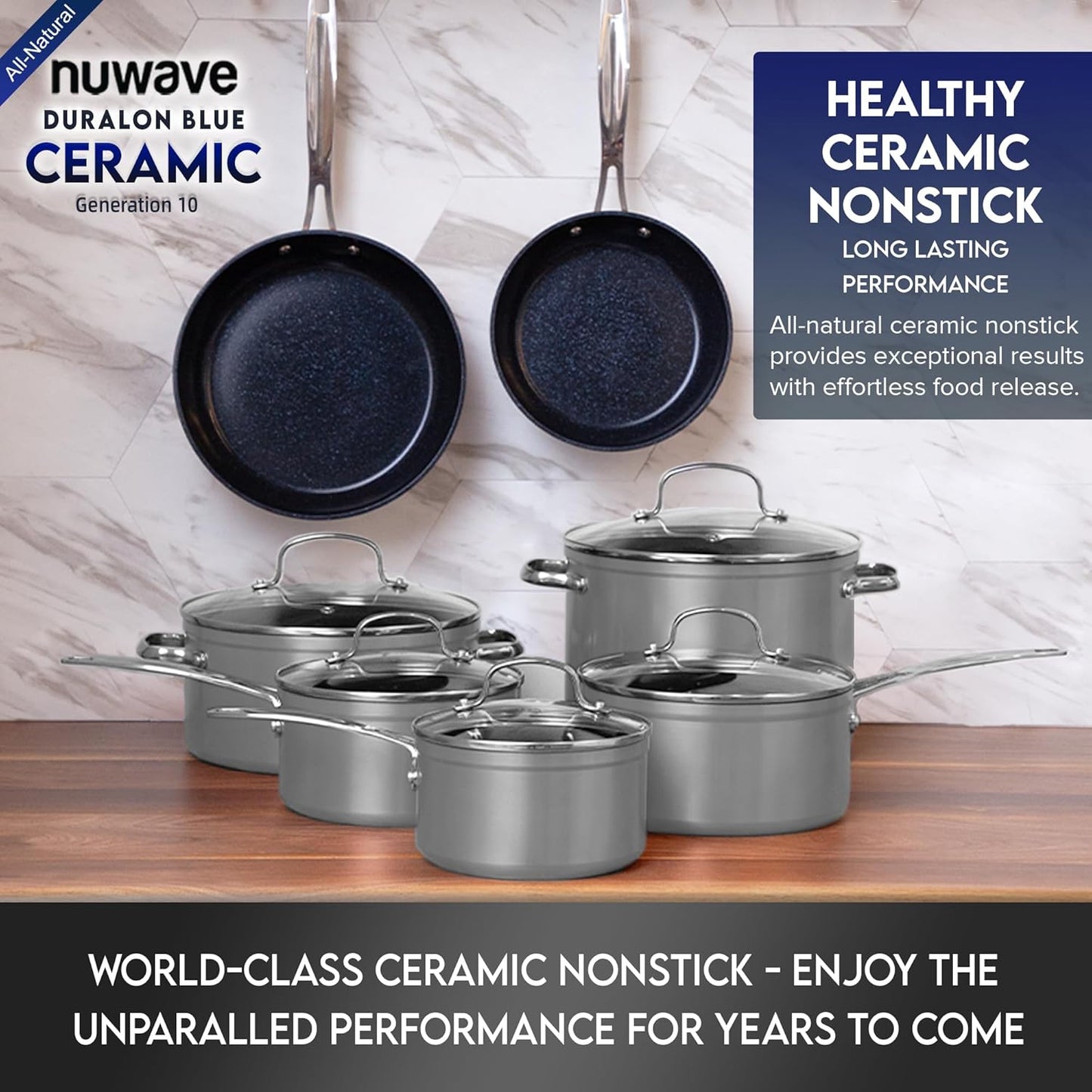Duralon Blue Ceramic Nonstick Cookware Set Diamond Infused PFAS Free