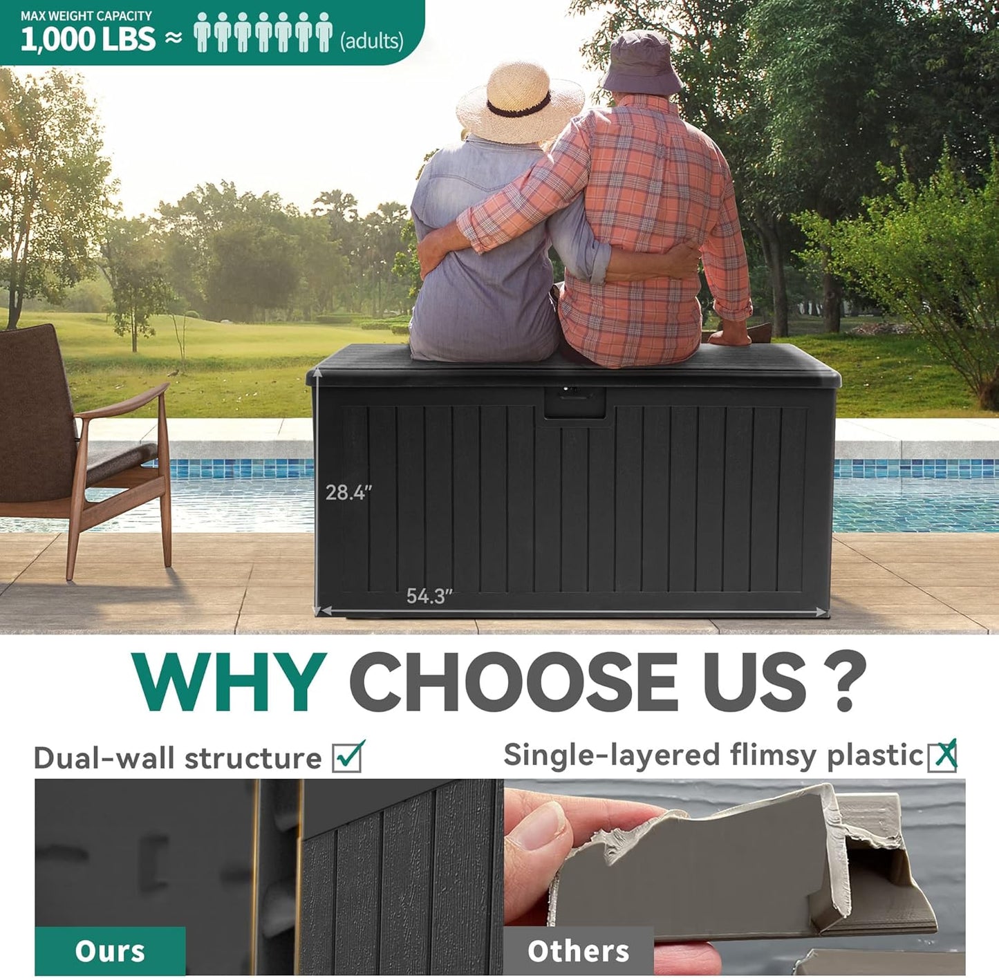 260 Gallon XXL Deck Box Outdoor Resin Lockable Water Resistant Storage Brown