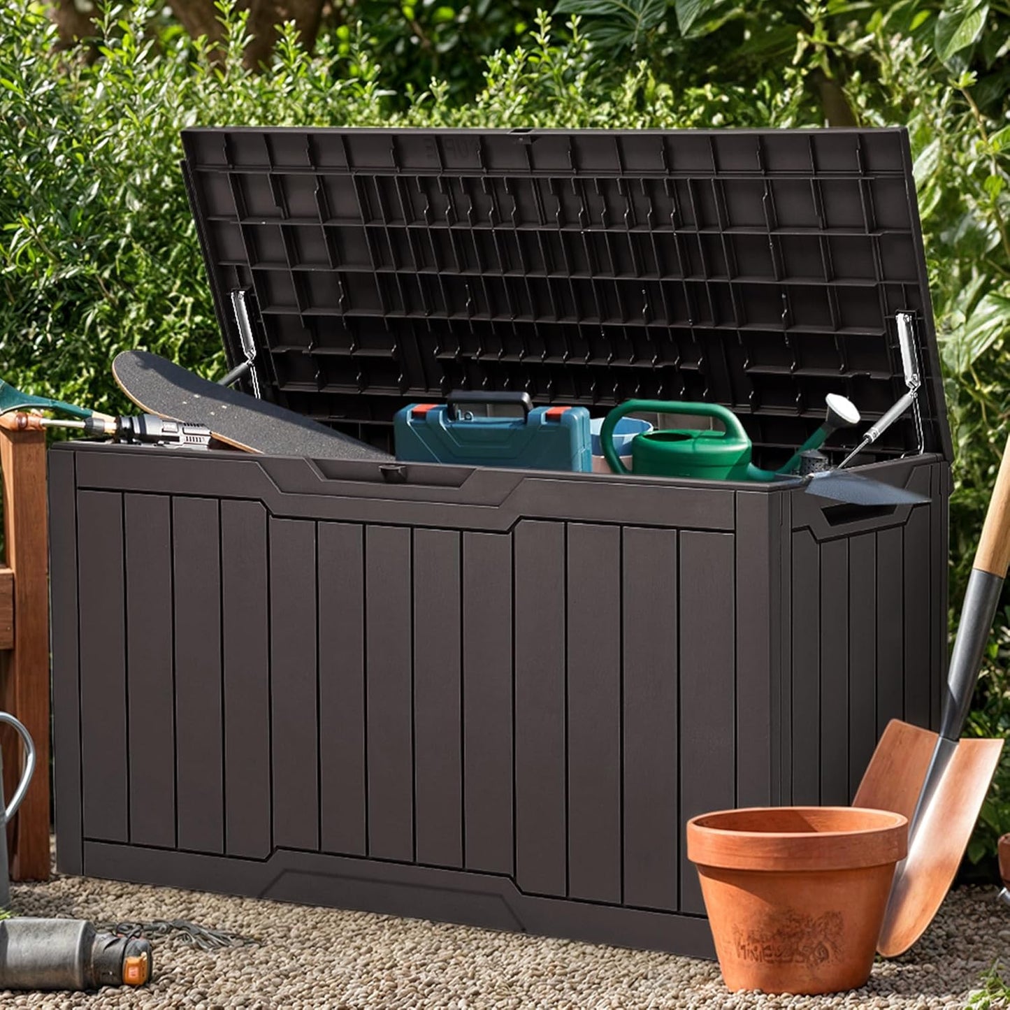 100 Gallon Resin Deck Box Weather Resistant Lockable Outdoor Storage Taupe