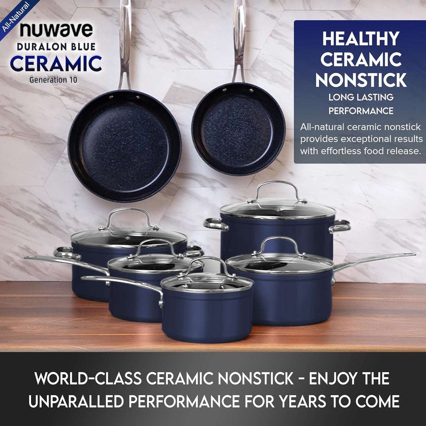 Duralon Blue Ceramic Nonstick Cookware Set Diamond Infused PFAS Free