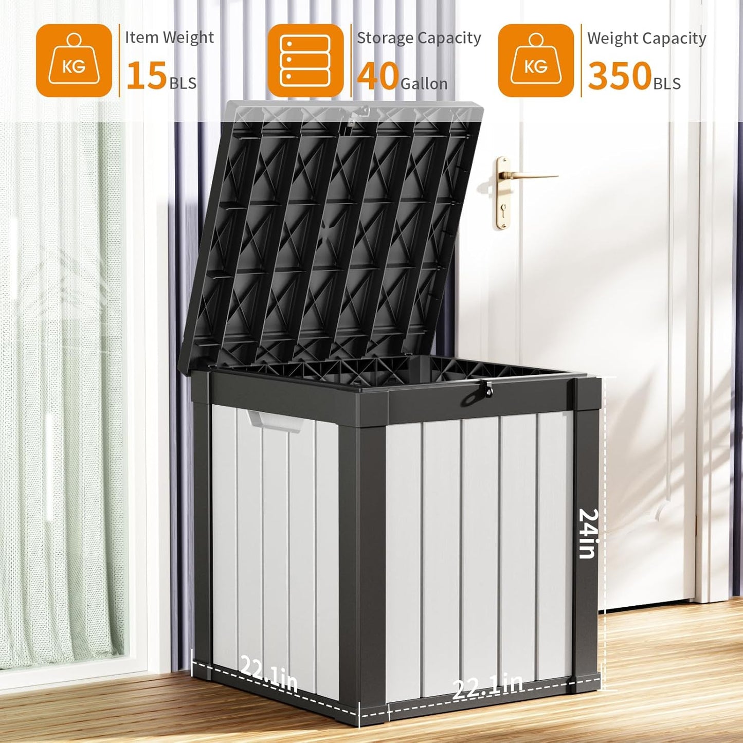 100 Gallon Resin Deck Box Lockable Waterproof Outdoor Storage Black