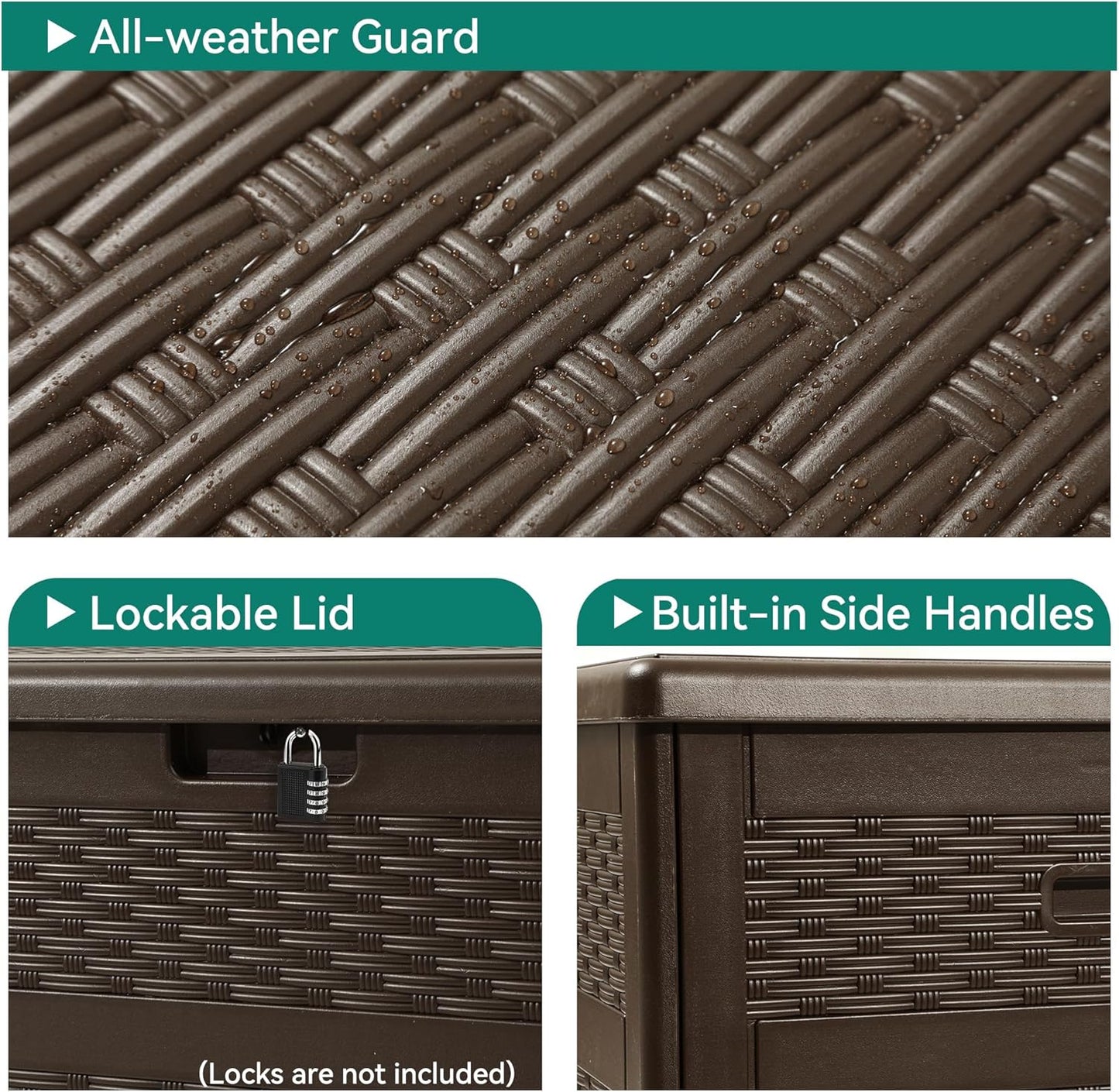 260 Gallon XXL Deck Box Outdoor Resin Lockable Water Resistant Storage Brown