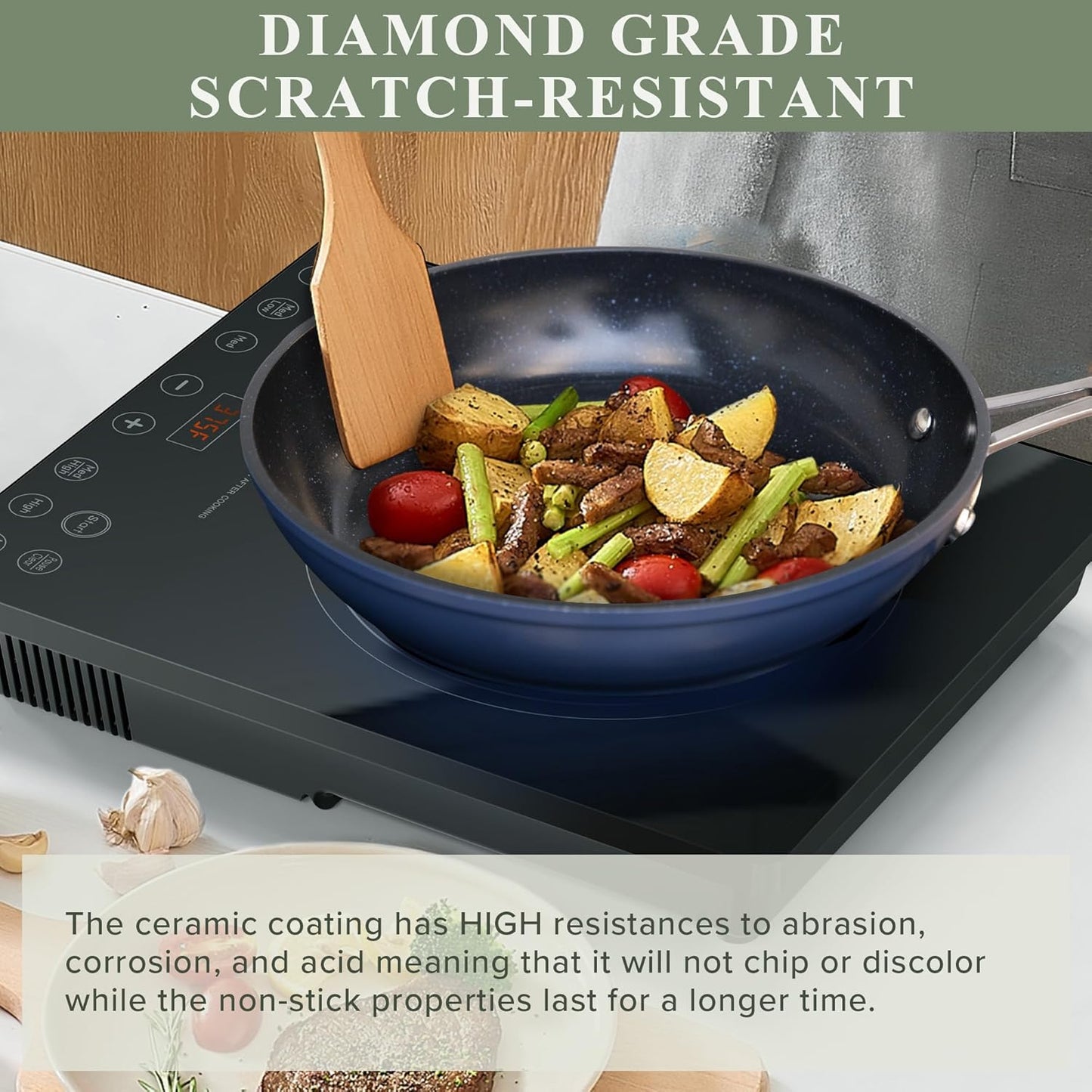 Duralon Blue Ceramic Nonstick Cookware Set Diamond Infused PFAS Free