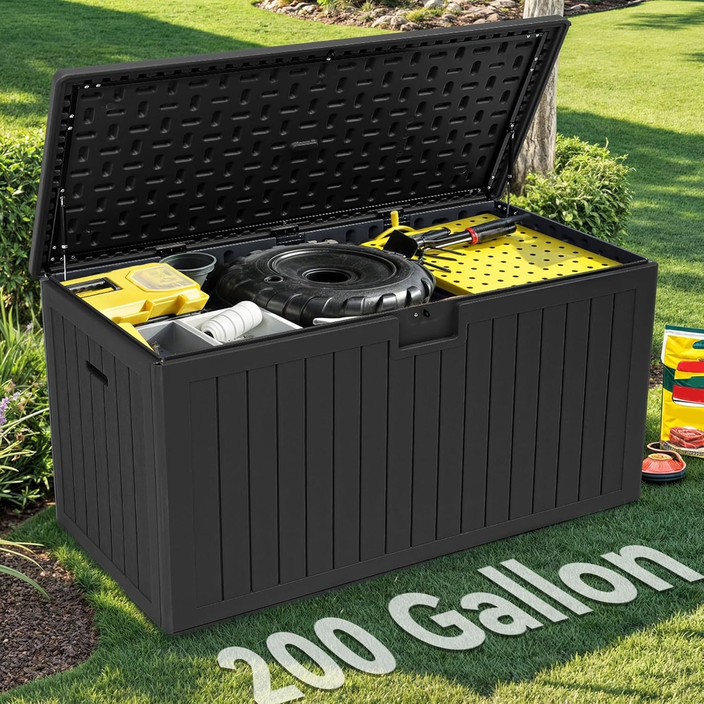 260 Gallon XXL Deck Box Outdoor Resin Lockable Water Resistant Storage Brown