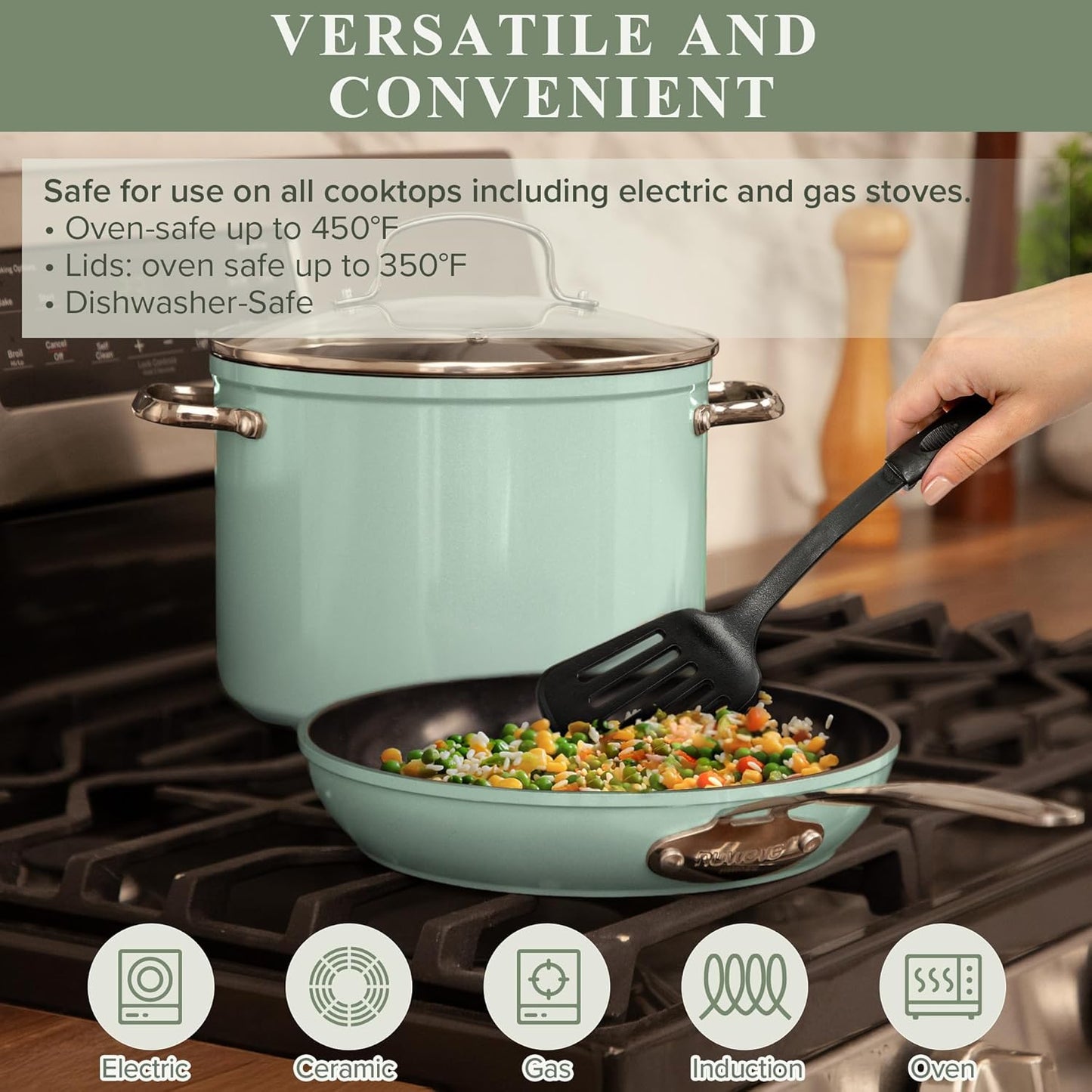 Duralon Blue Ceramic Nonstick Cookware Set Diamond Infused PFAS Free