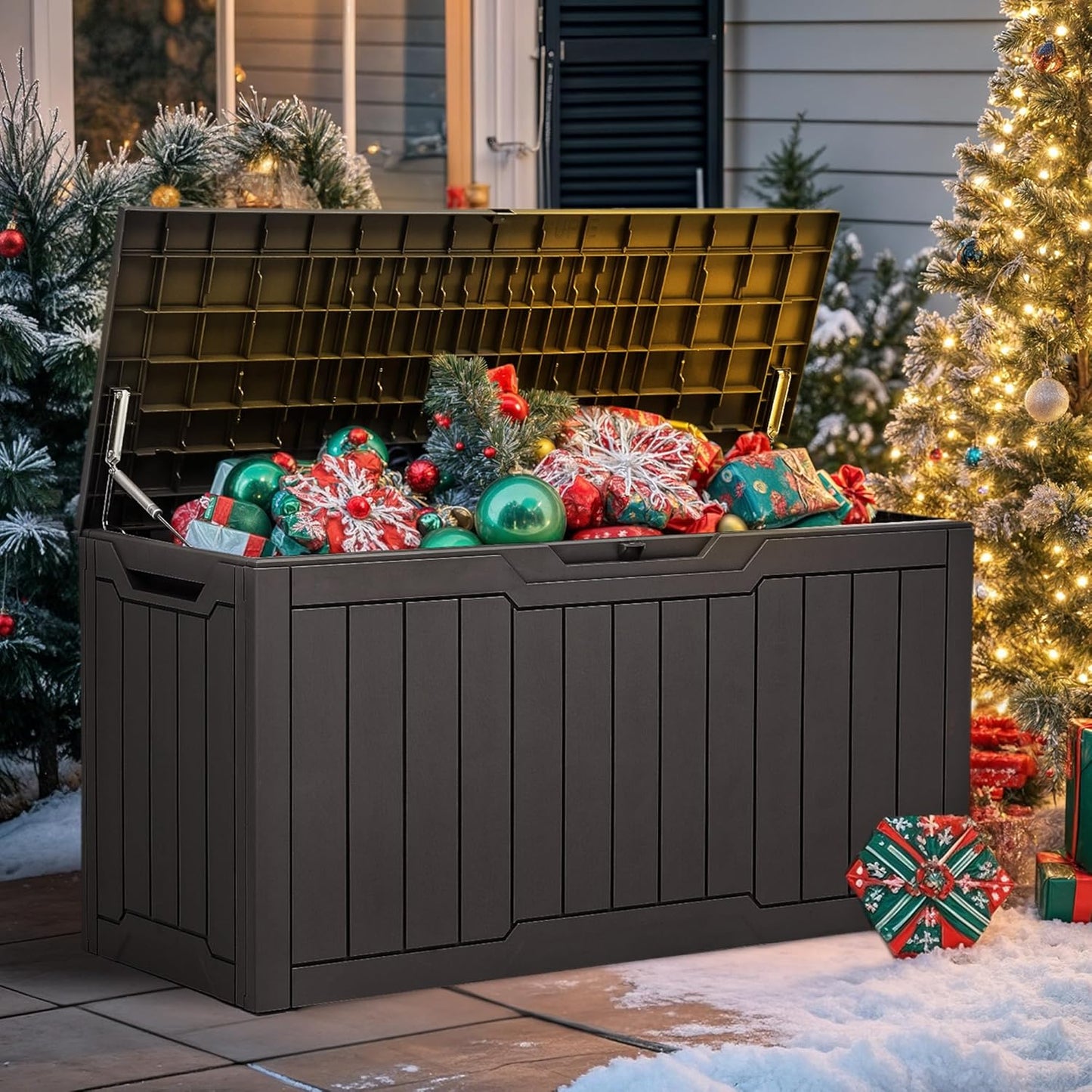260 Gallon XXL Deck Box Outdoor Resin Lockable Water Resistant Storage Brown