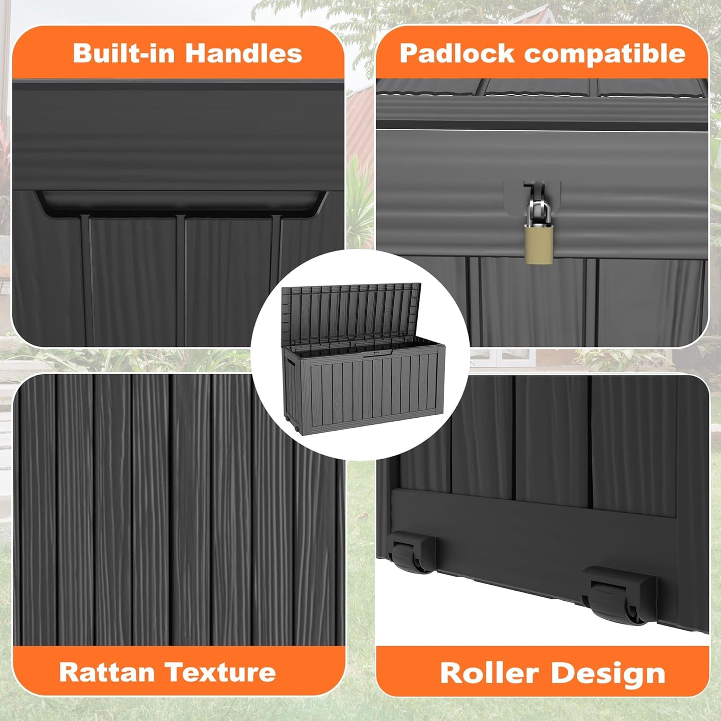 100 Gallon Resin Deck Box Lockable Waterproof Outdoor Storage Black