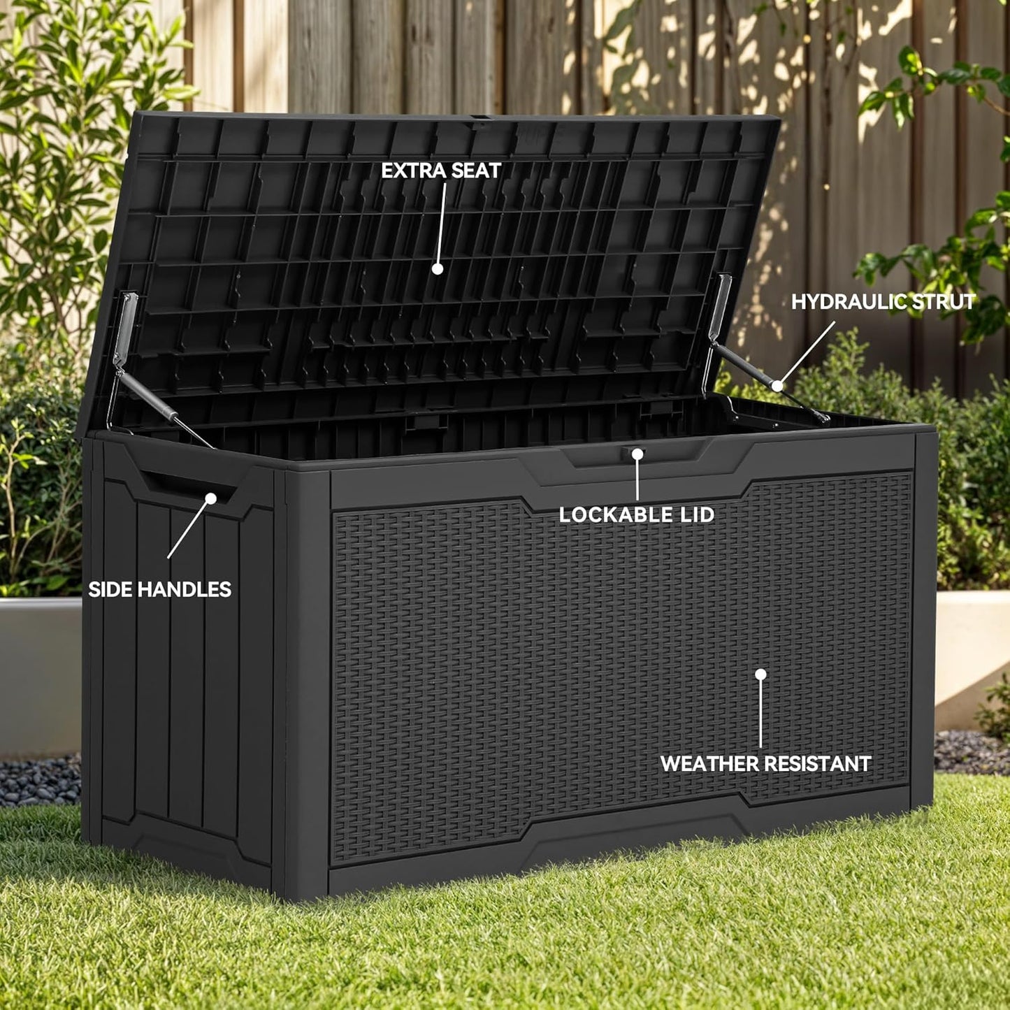 260 Gallon XXL Deck Box Outdoor Resin Lockable Water Resistant Storage Brown