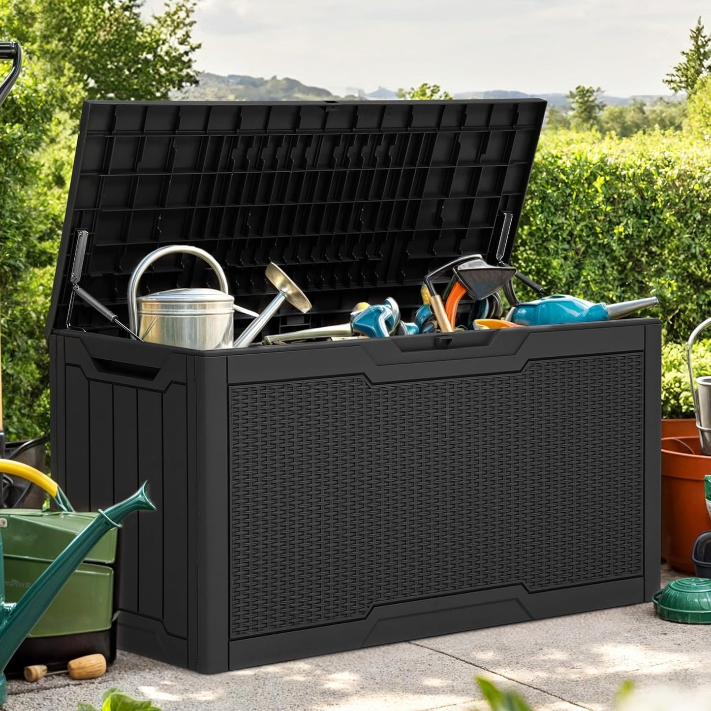 260 Gallon XXL Deck Box Outdoor Resin Lockable Water Resistant Storage Brown