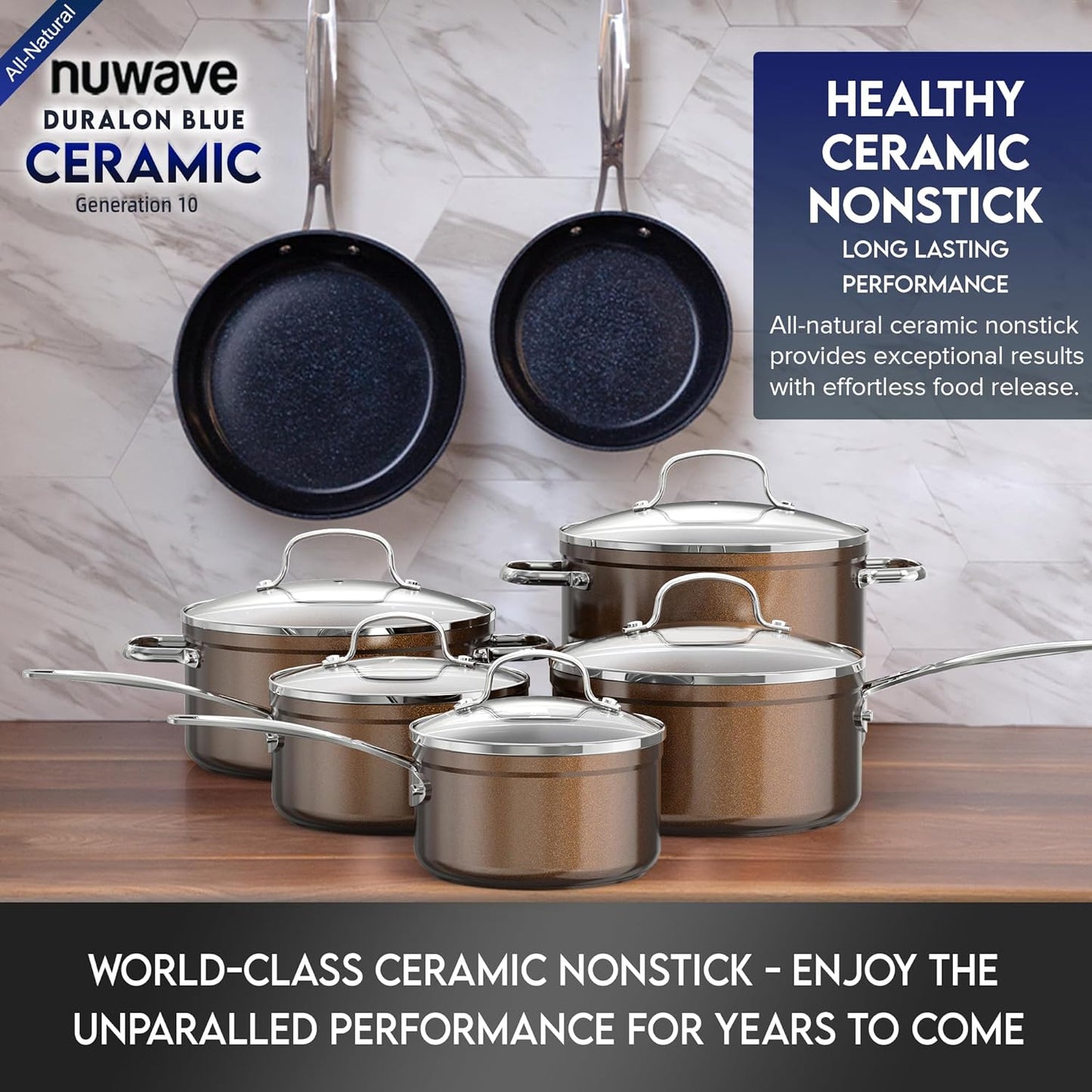 Duralon Blue Ceramic Nonstick Cookware Set Diamond Infused PFAS Free